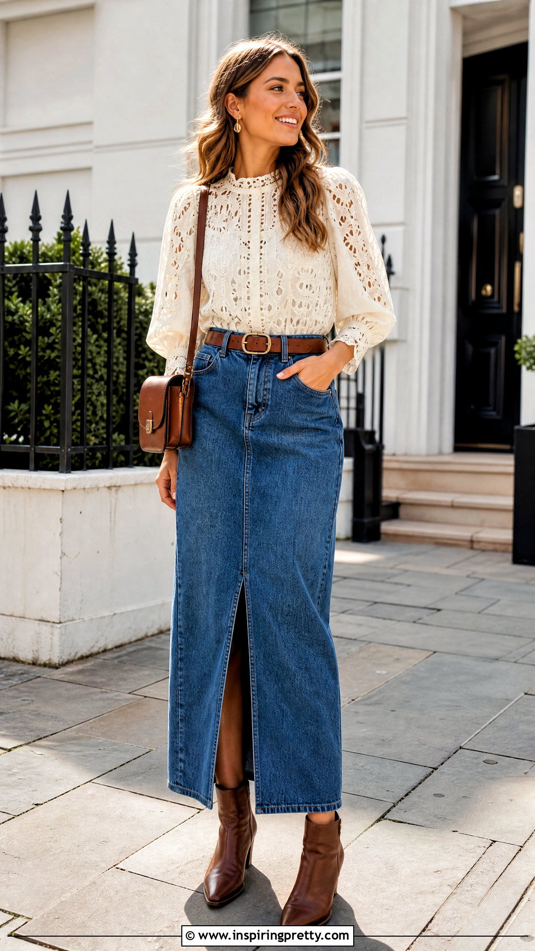 Maisie Cutwork Top With A Denim Maxi Skirt - 20 free people maisie cutwork top outfit ideas