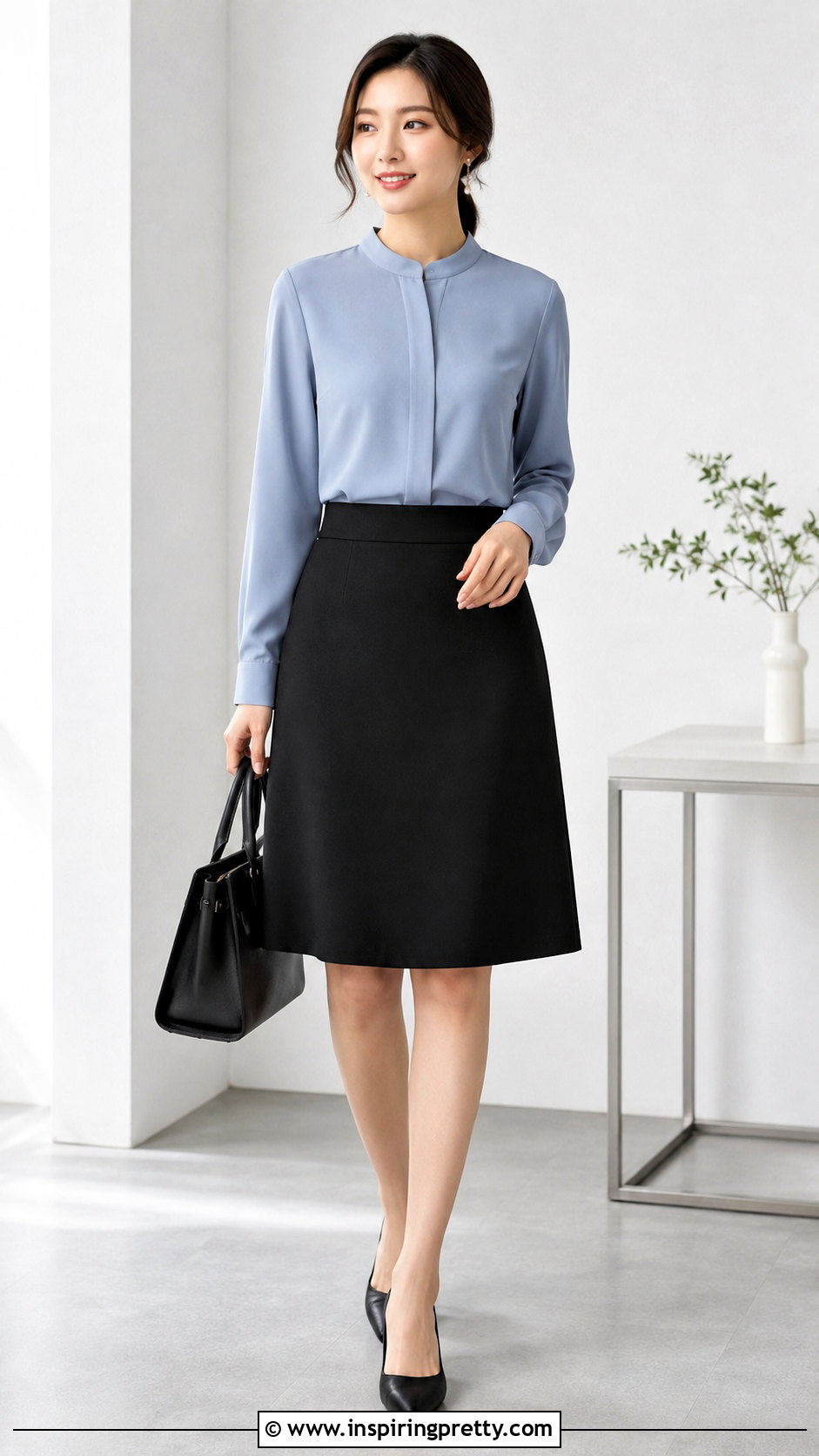 Mandarin Collar Blouse With Black Skirt - 50 corporate tops blouses