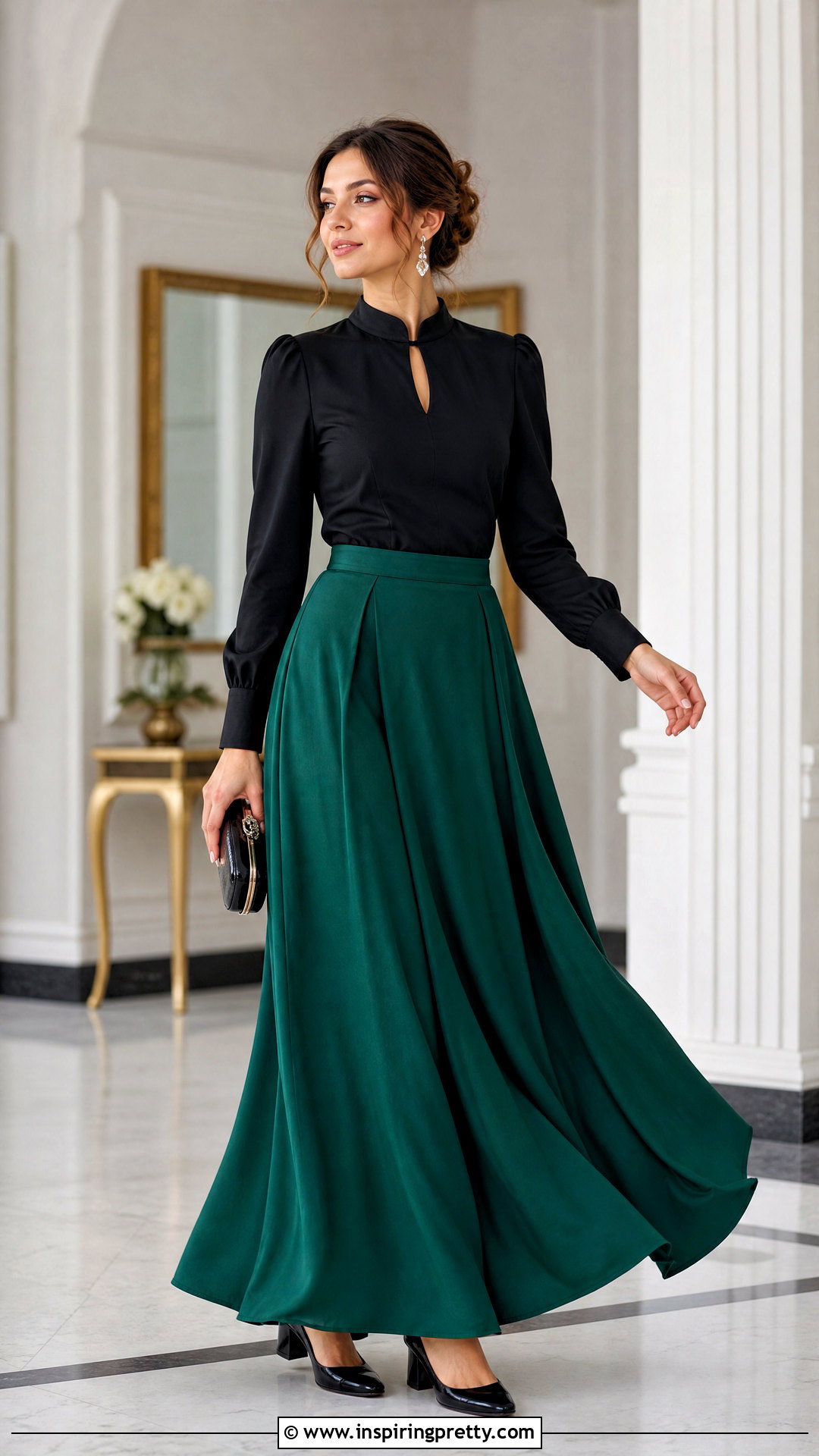 Mandarin Collar Keyhole Top With Full Length Skirt - 25 Mandarin Collar Keyhole Top outfit ideas
