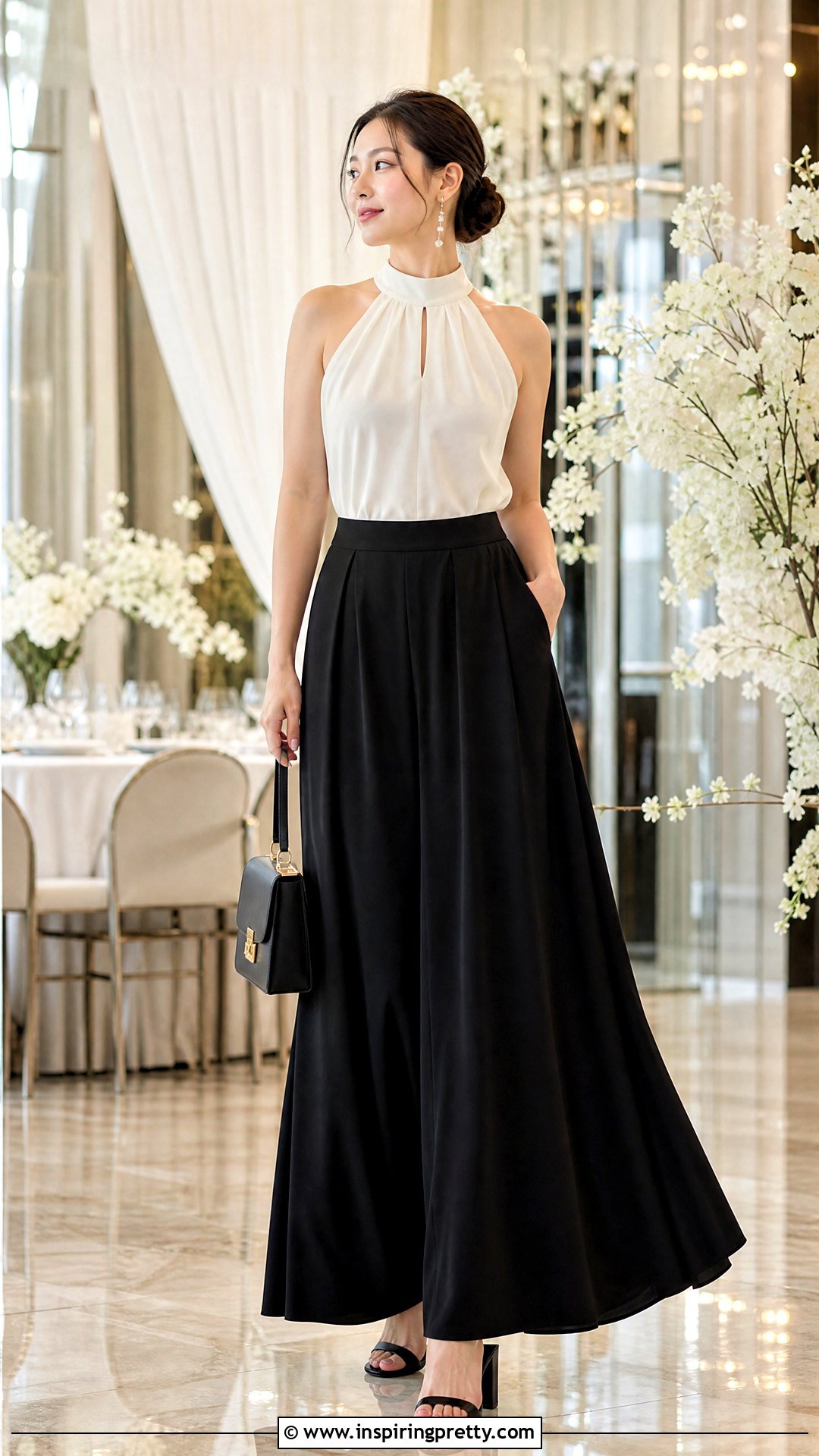 Mandarin Collar Keyhole Top With Palazzo Pants - 25 Mandarin Collar Keyhole Top outfit ideas