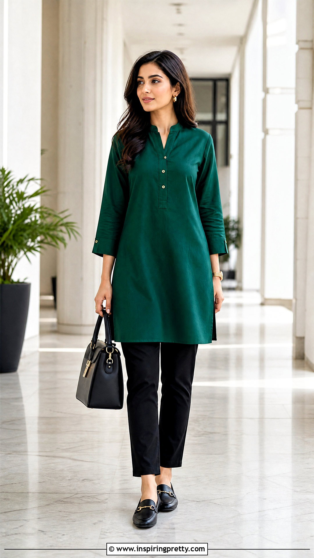 Mandarin Collar Kurti With Black Jeans - 50 kurti tops for jeans