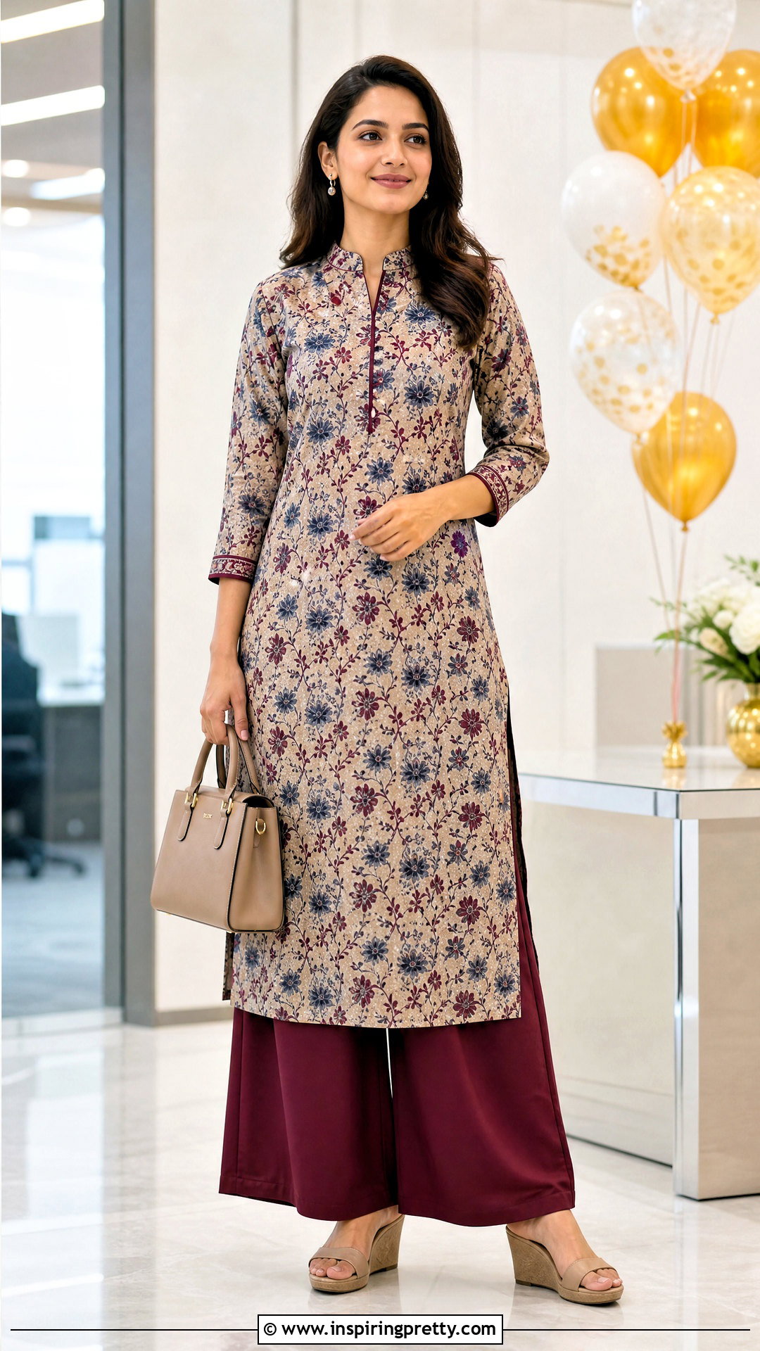 Mandarin Collar Kurti With Palazzo Pants - 50 top neck designs