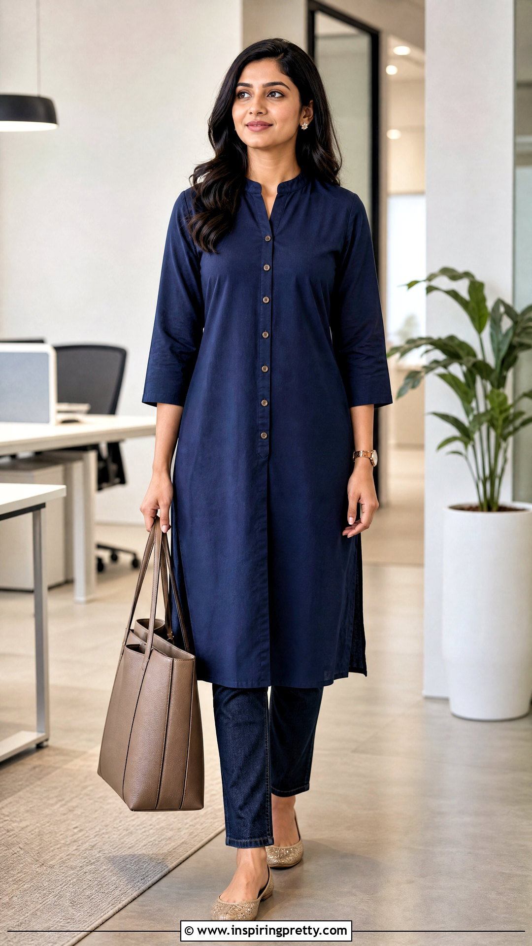 Mandarin Collar Kurti With Straight Jeans - 50 jeans tops indian styles