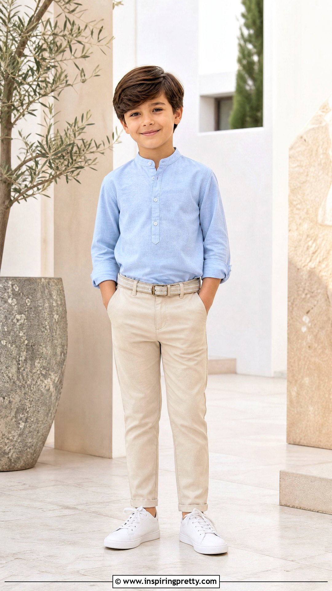 Mandarin Collar Shirt With Tapered Trousers - 50 latest kids top designs