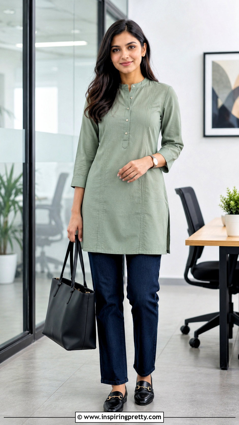 Mandarin Collar Short Kurti With Dark Jeans - 50 short kurti tops for jeans