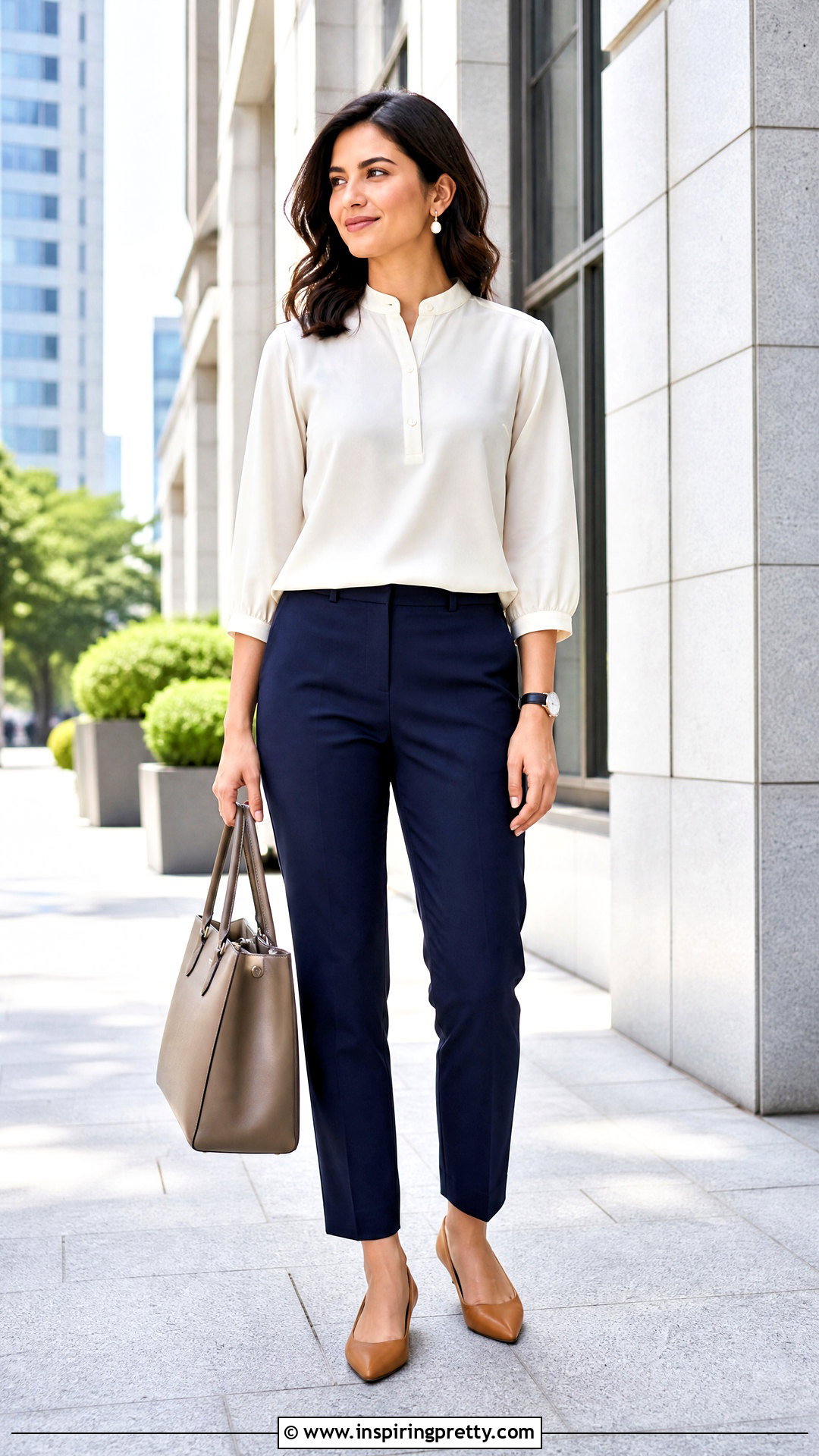 Mandarin Collar Top With Ankle Pants - 50 modest summer tops outfit ideas