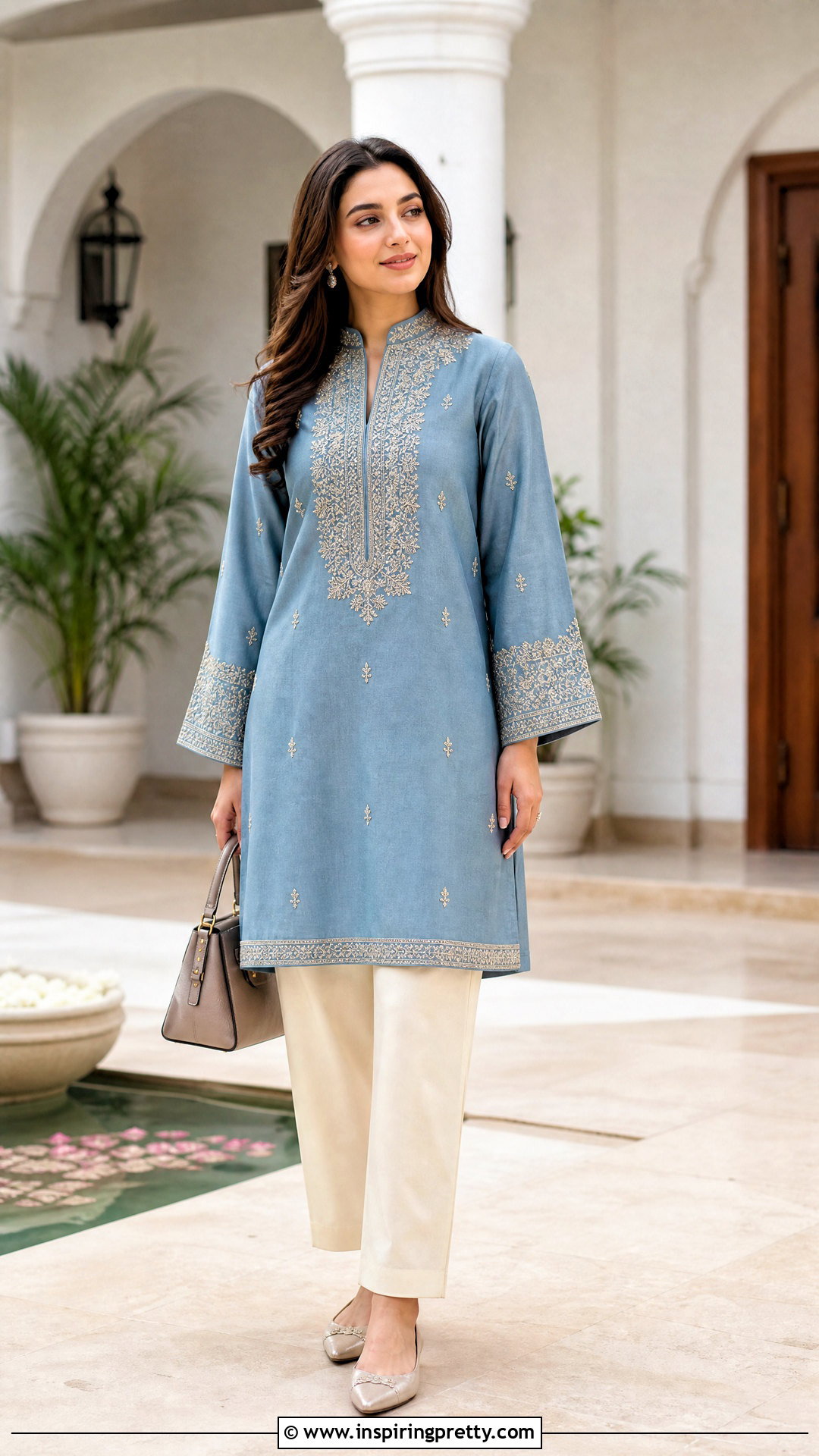 Mandarin Collar Top With Straight Pants - 50 tops designs