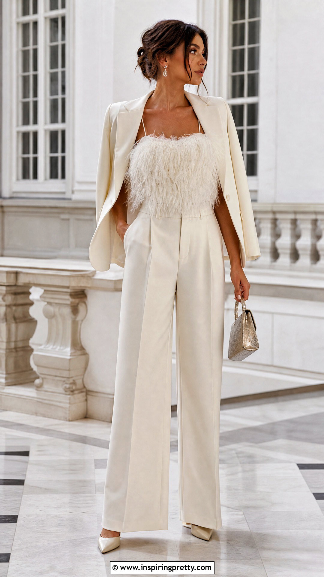 Marabou Top With Monochrome Suit - 20 Marabou Top outfit ideas