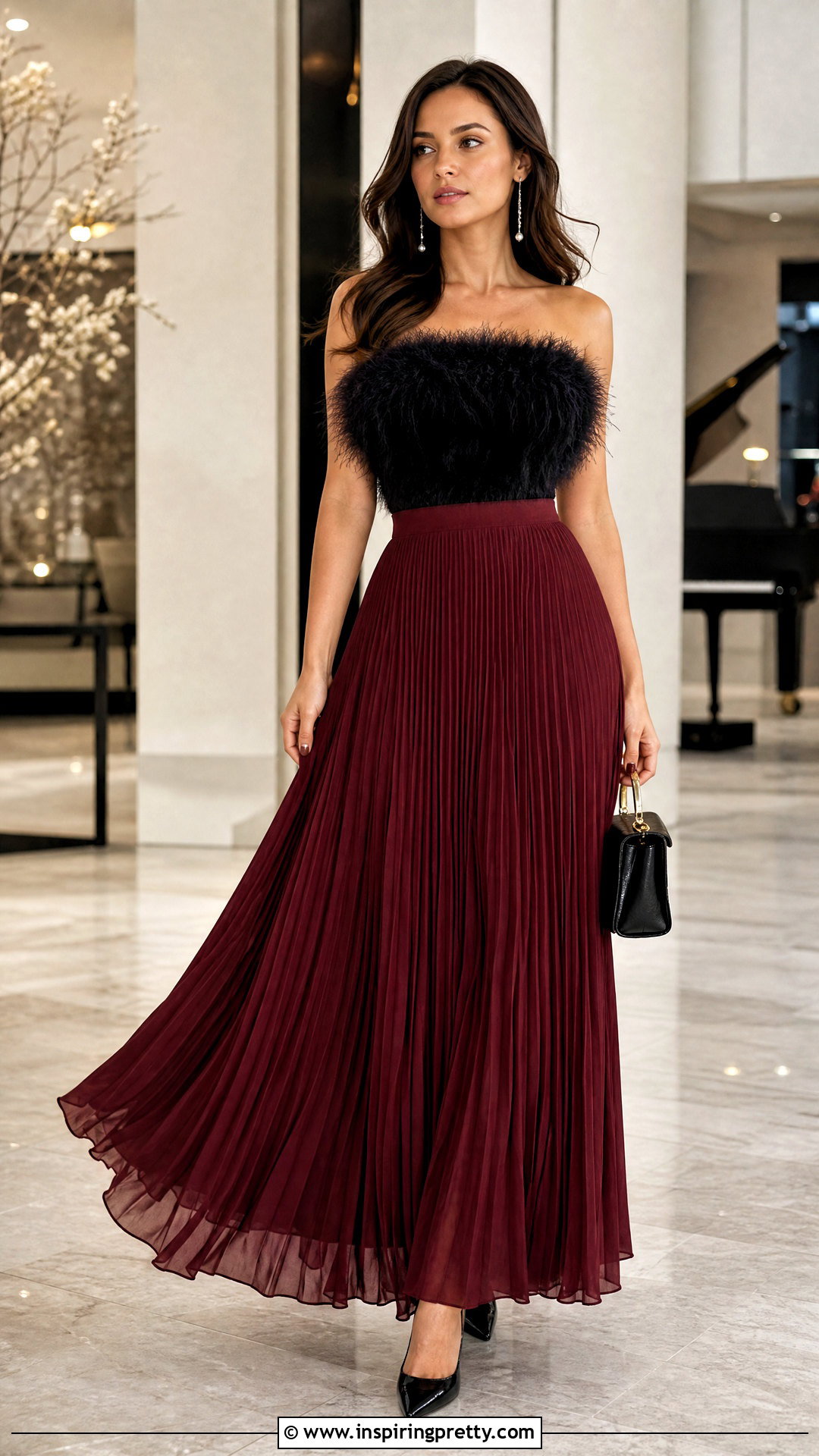 Marabou Top With Pleated Maxi Skirt - 20 Marabou Top outfit ideas