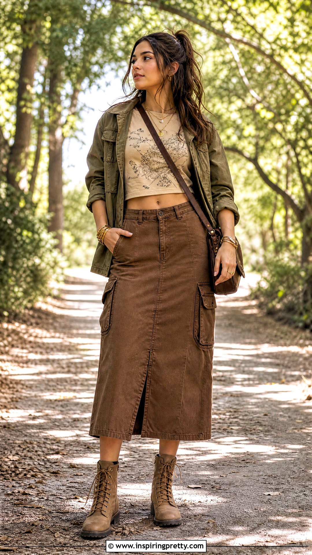 Marauders Map Crop Top With Brown Cargo Skirt - 20 Harry Potter Crop Top Ideas