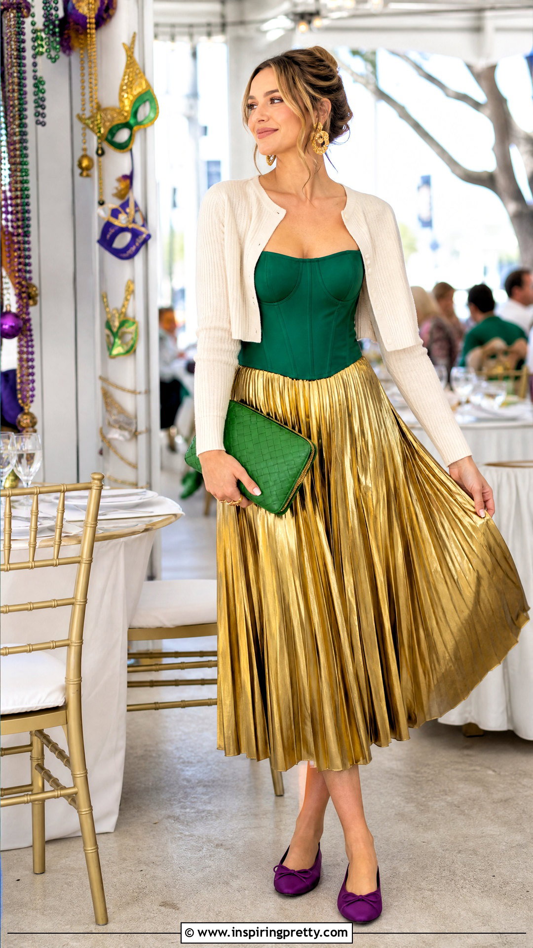 Mardi Gras Corset Top With Gold Pleated Skirt - 25 Mardi Gras Corset Tops