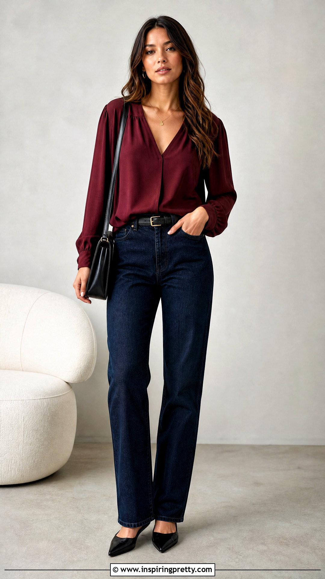 Maroon Blouse With Dark Wash Jeans - 50 maroon top and jeans outfit ideas