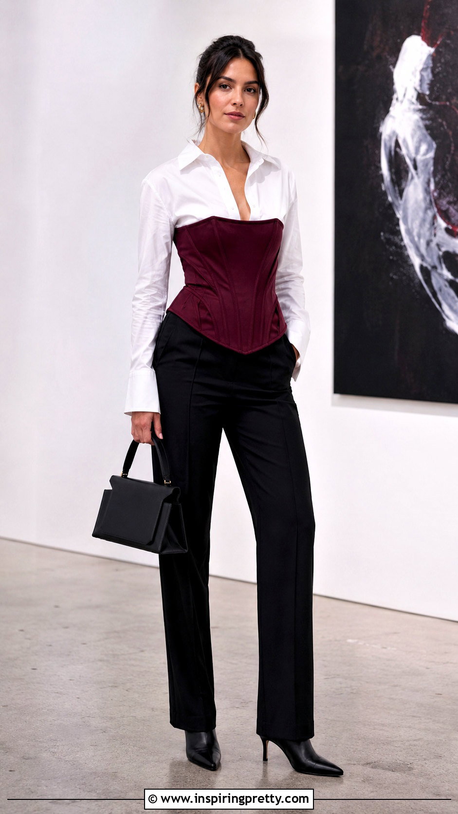 Maroon Corset Top Over White Shirt - 50 maroon top outfit ideas