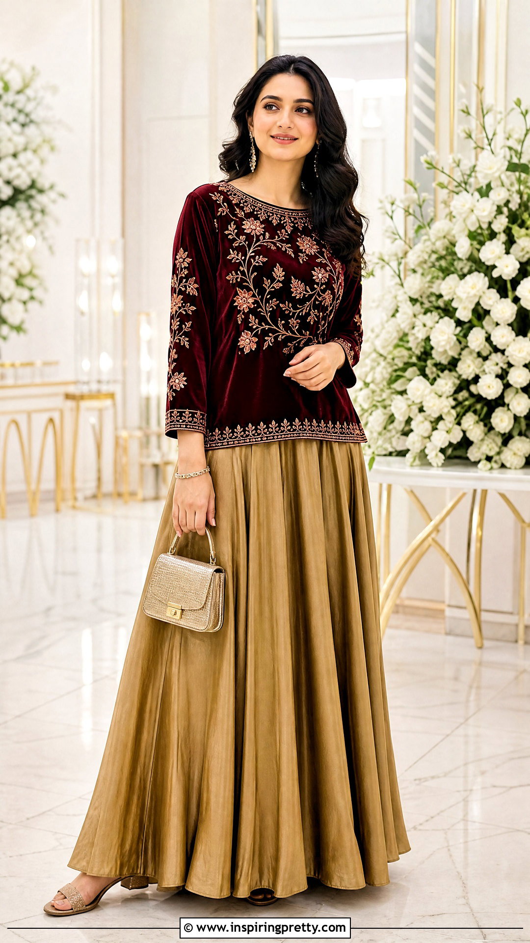 Maroon Embroidered Velvet Top Outfit - 20 velvet tops for ladies