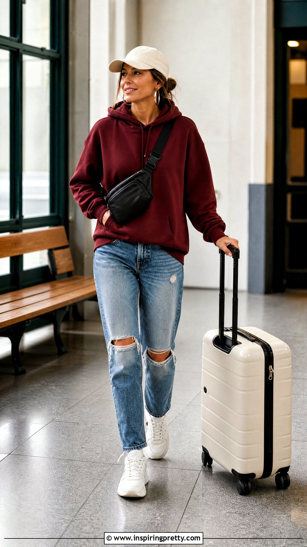 Maroon Hoodie With Distressed Jeans - 50 maroon top and jeans outfit ideas