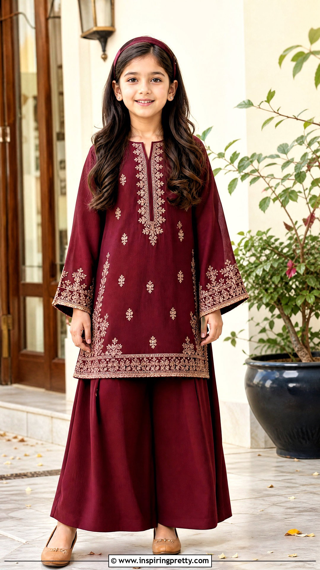 Maroon Palazzo With Embroidered Tunic - 50 kids plazo with tops
