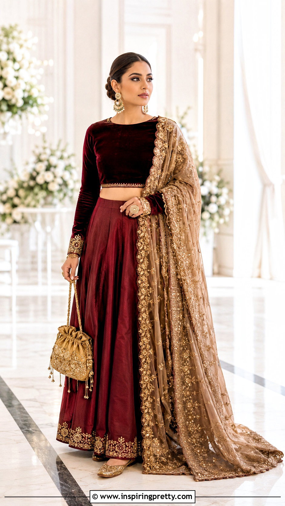 Maroon Skirt And Crop Top For Winter Wedding - 50 skirt and crop top indian weddings