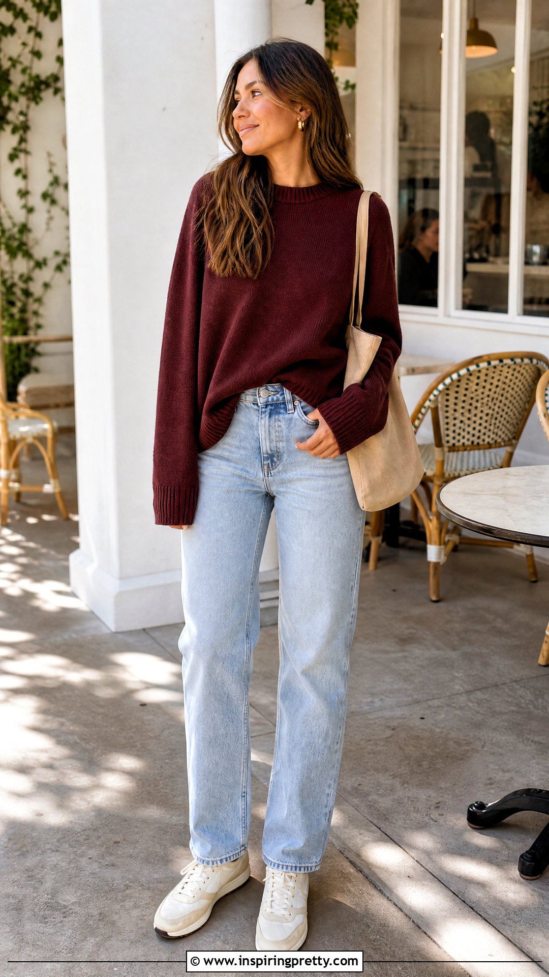 Maroon Sweater With Light Wash Jeans - 50 maroon top and jeans outfit ideas
