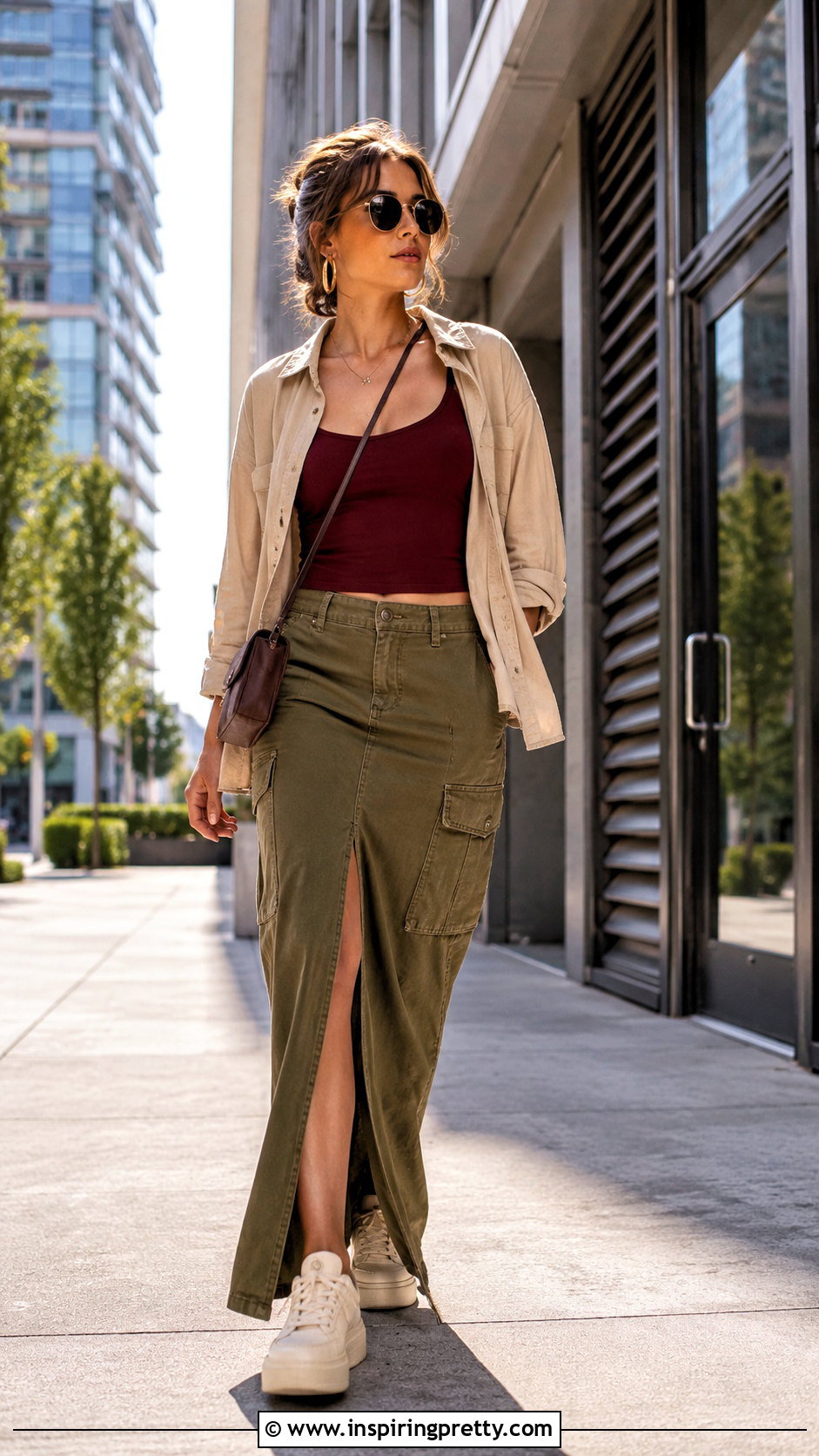 Maroon Tank Top With Cargo Maxi Skirt - 50 maroon top outfit ideas