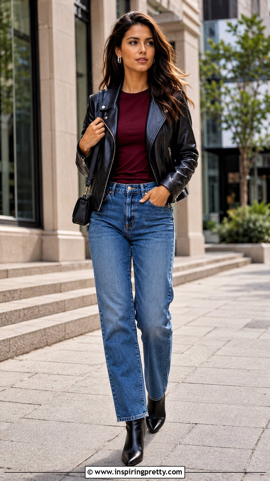 Maroon Top With Black Leather Jacket - 50 maroon top outfit ideas