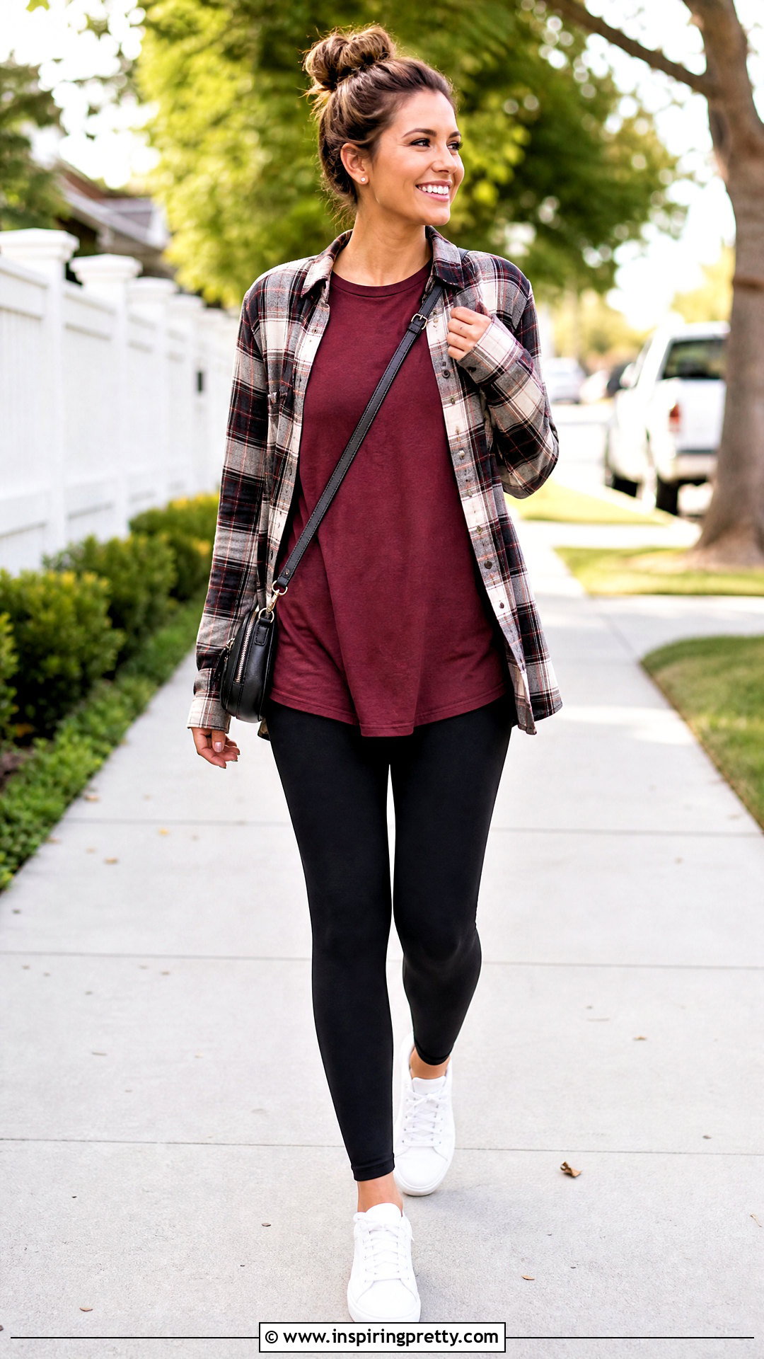 Maroon Top With Black Leggings And Flannel - 50 maroon top outfit ideas