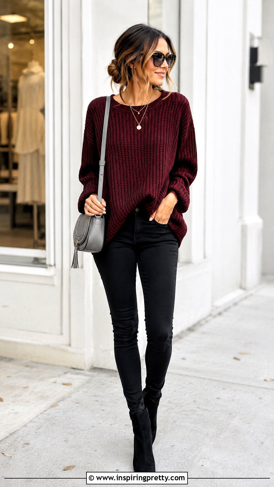 Maroon Top With Black Skinny Jeans - 50 maroon top outfit ideas