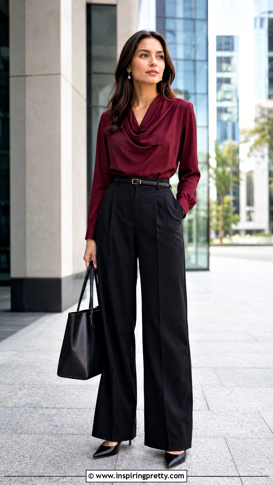 Maroon Top With Black Wide Leg Trousers - 50 maroon top outfit ideas