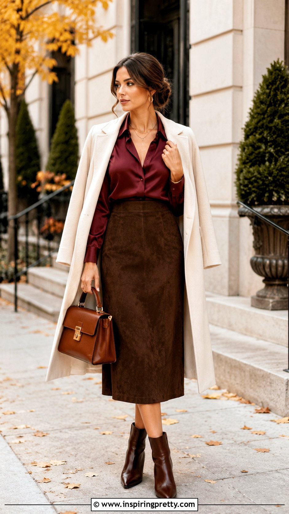 Maroon Top With Brown Suede Skirt - 50 maroon top outfit ideas