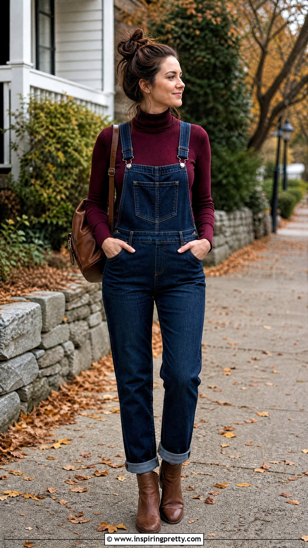 Maroon Top With Denim Overalls - 50 maroon top outfit ideas