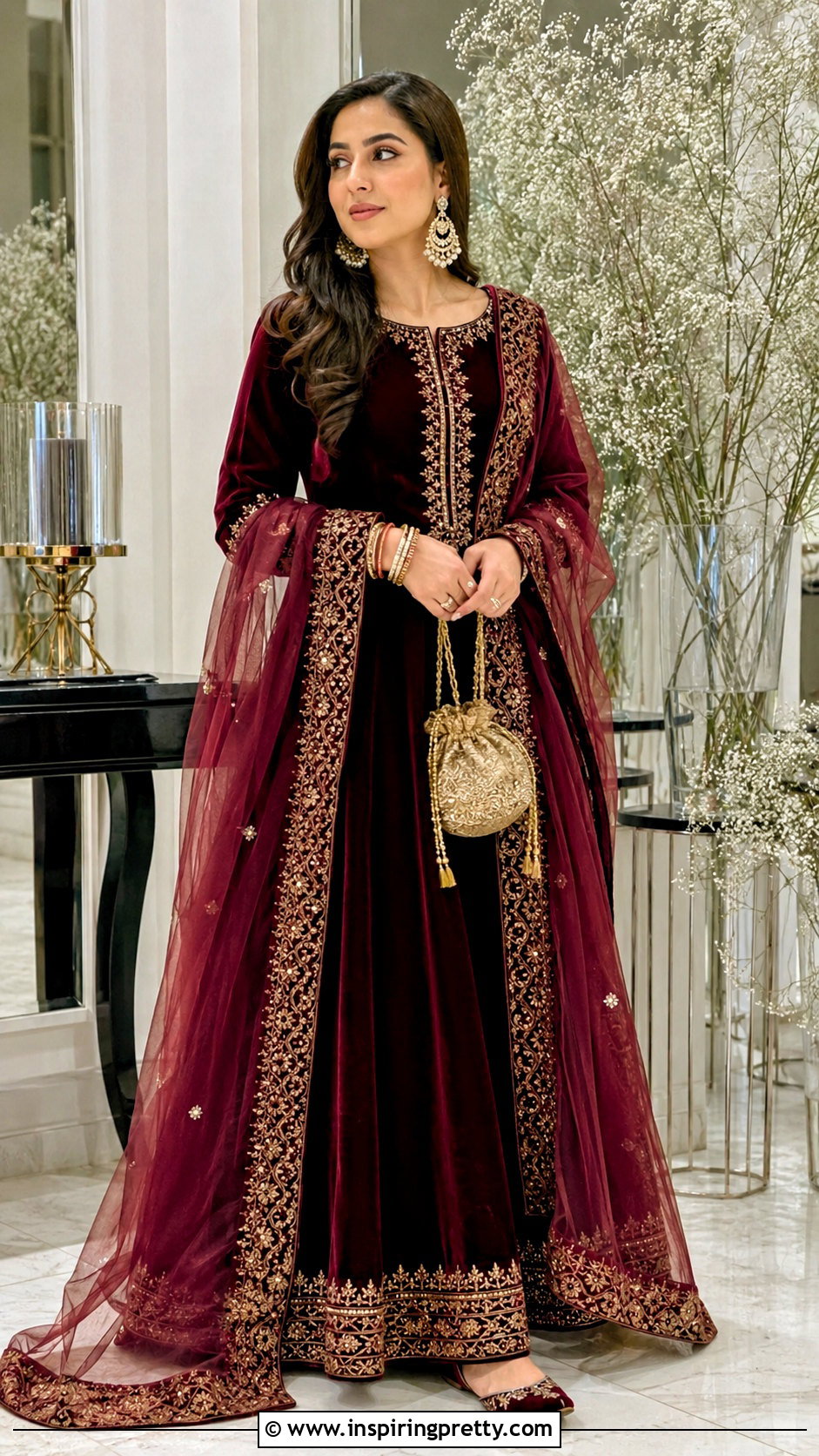 Maroon Velvet Lehenga With Long Top - 50 Lehenga With Long Top outfit ideas