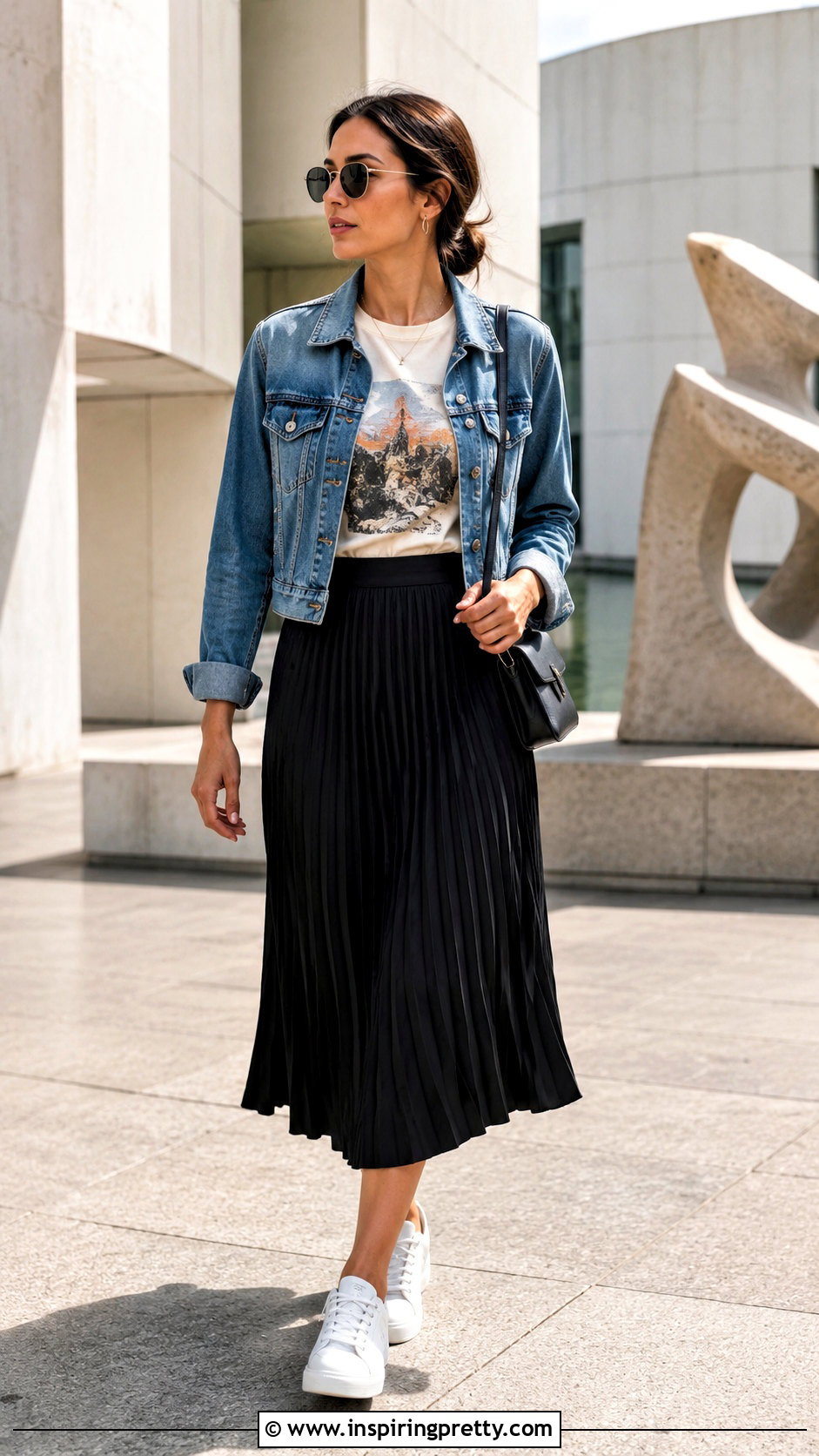 Marshalls Graphic Tee With Pleated Midi Skirt - 20 marshalls tops outfit ideas