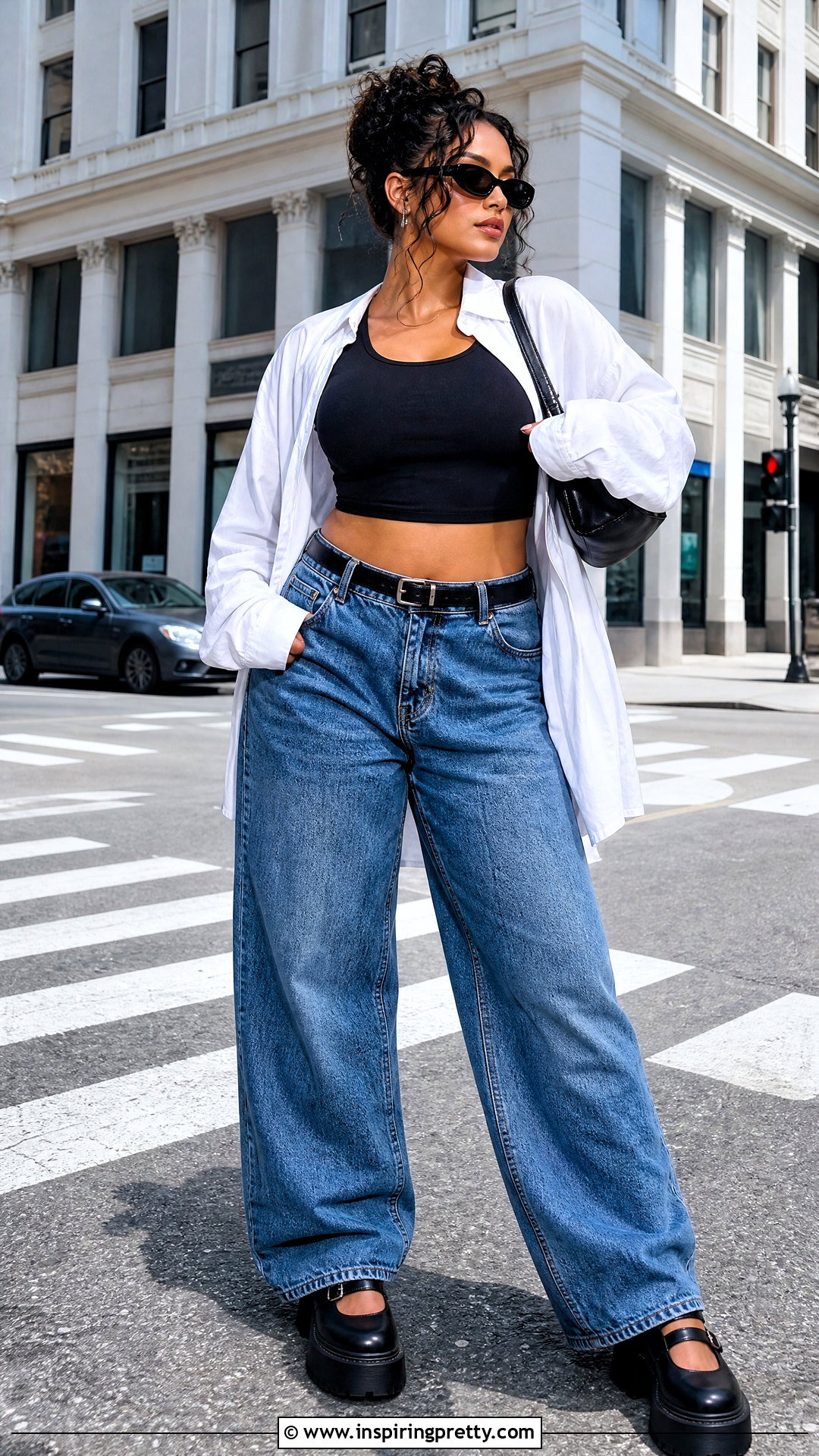 Mary Jane Crop Top With Baggy Jeans - 20 Mary Jane Crop Top outfit ideas