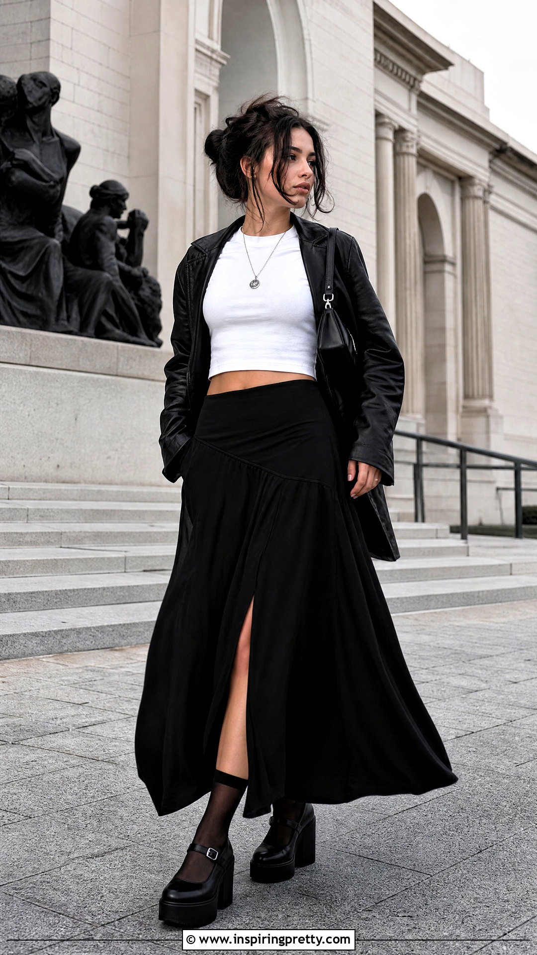Mary Jane Crop Top With Black Maxi Skirt - 20 Mary Jane Crop Top outfit ideas