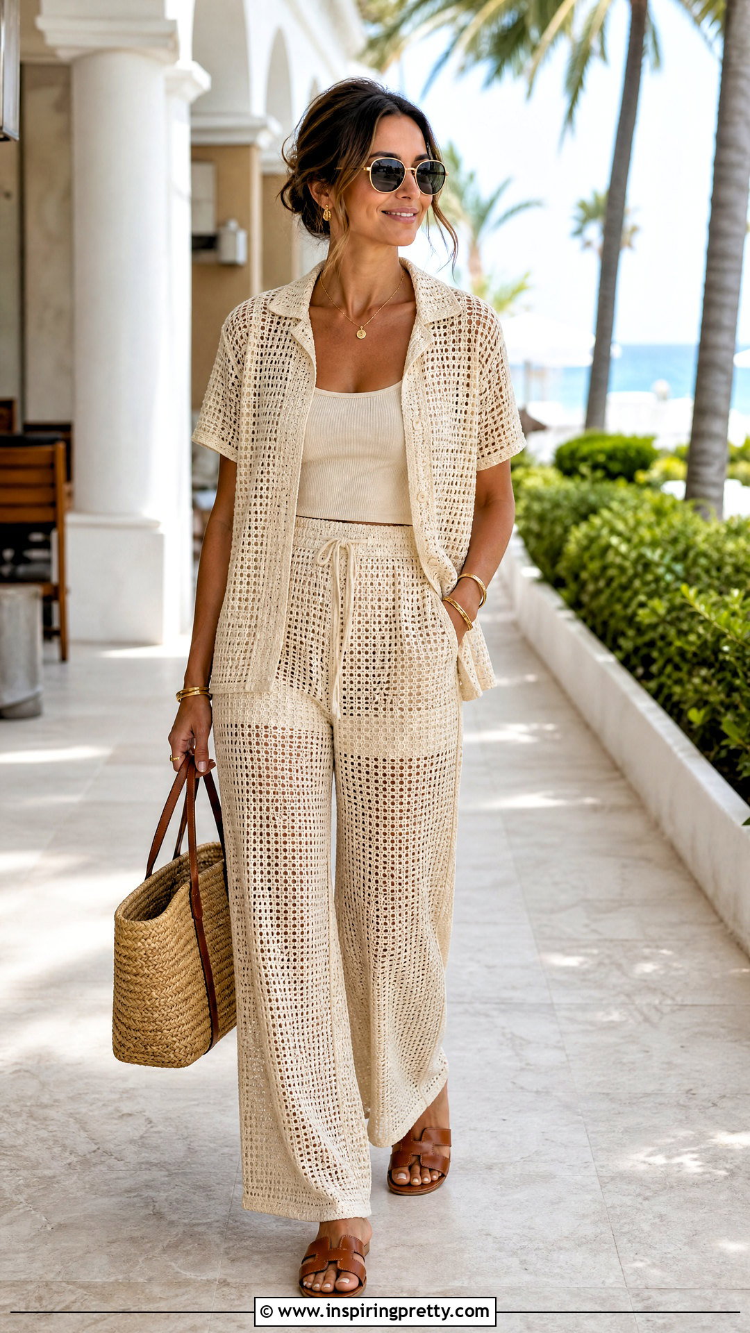 Matching Crochet Top And Pants Set - 50 trendy crochet tops outfit ideas