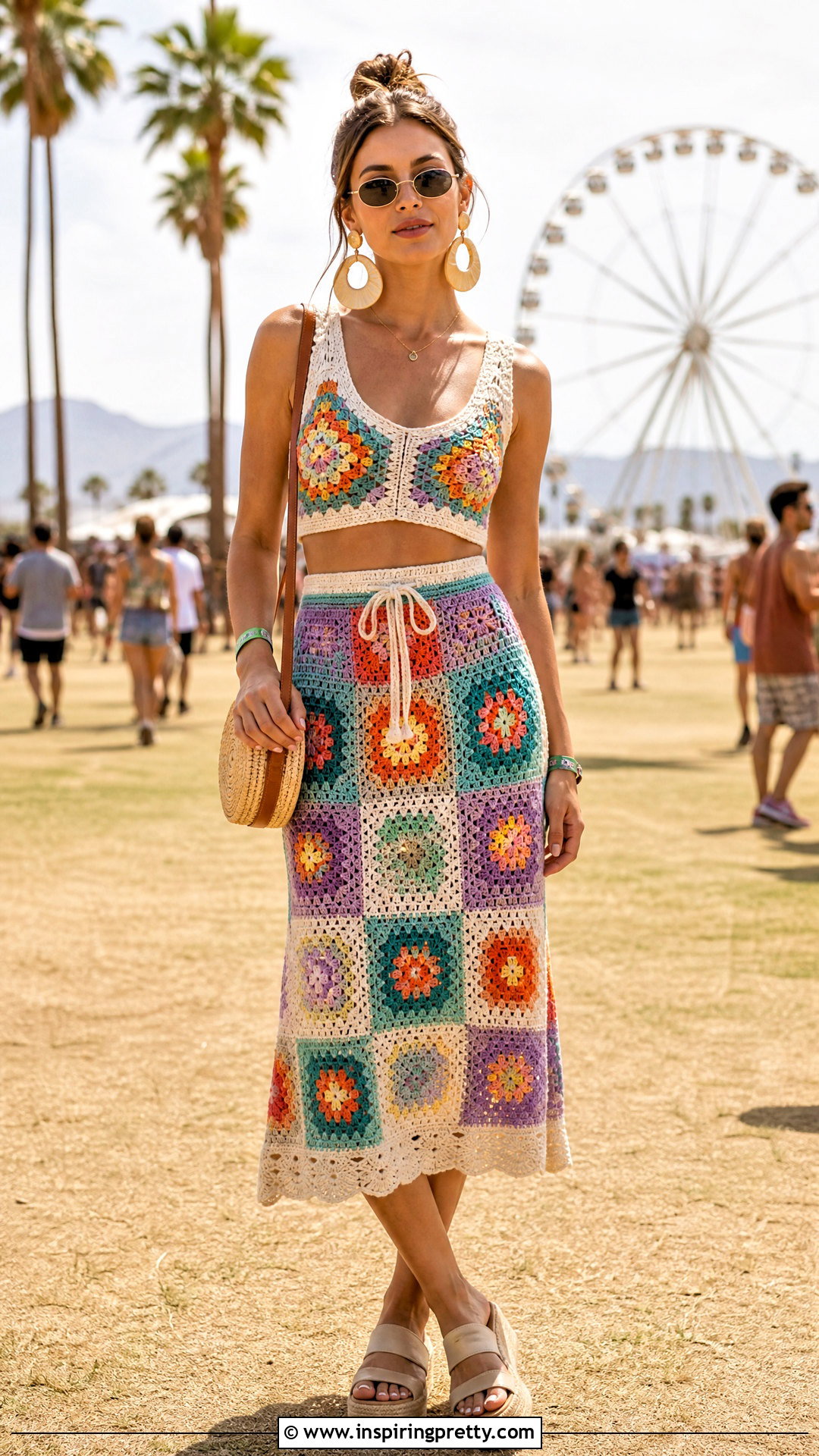 Matching Crochet Top And Skirt Set - 20 festival crochet top outfit ideas