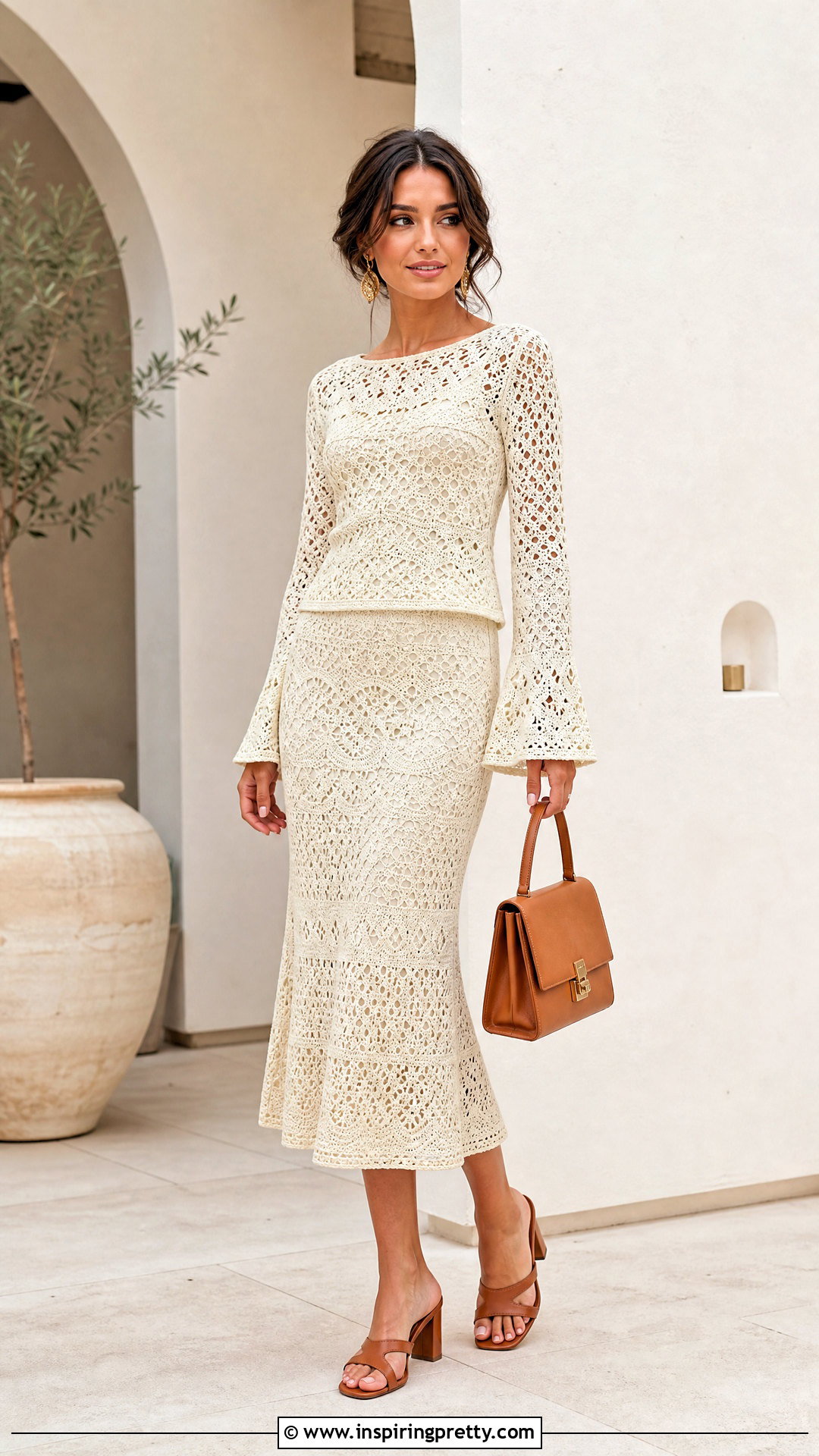 Matching Crochet Top With Flare Sleeves And Midi Skirt - 25 Crochet Top With Flare Sleeves