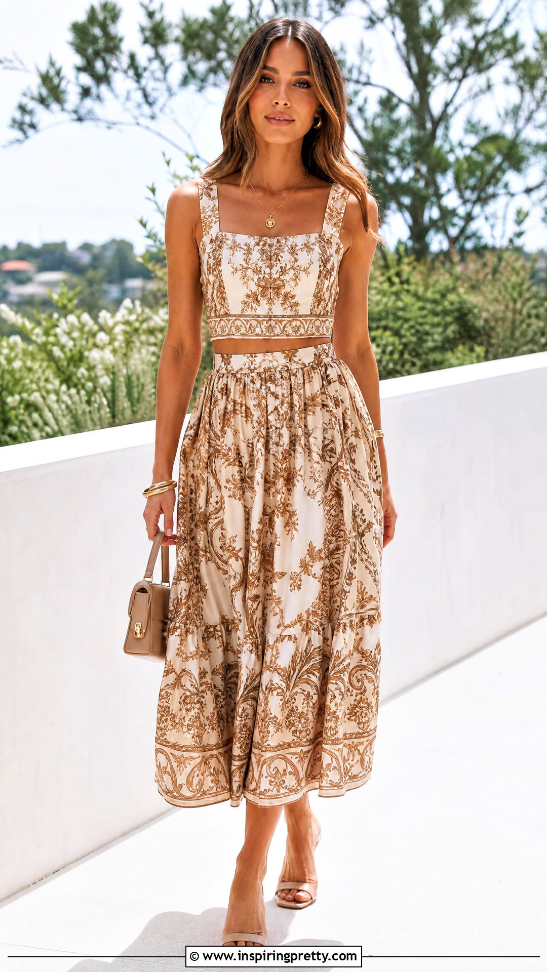 Matching Crop Top And Midi Skirt Set - 20 crop top and midi skirt outfit ideas
