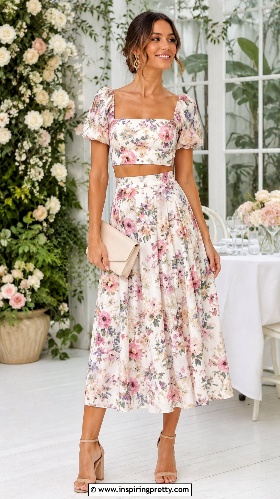 Matching Flower Top and Skirt Set - 50 Flower Top outfit ideas