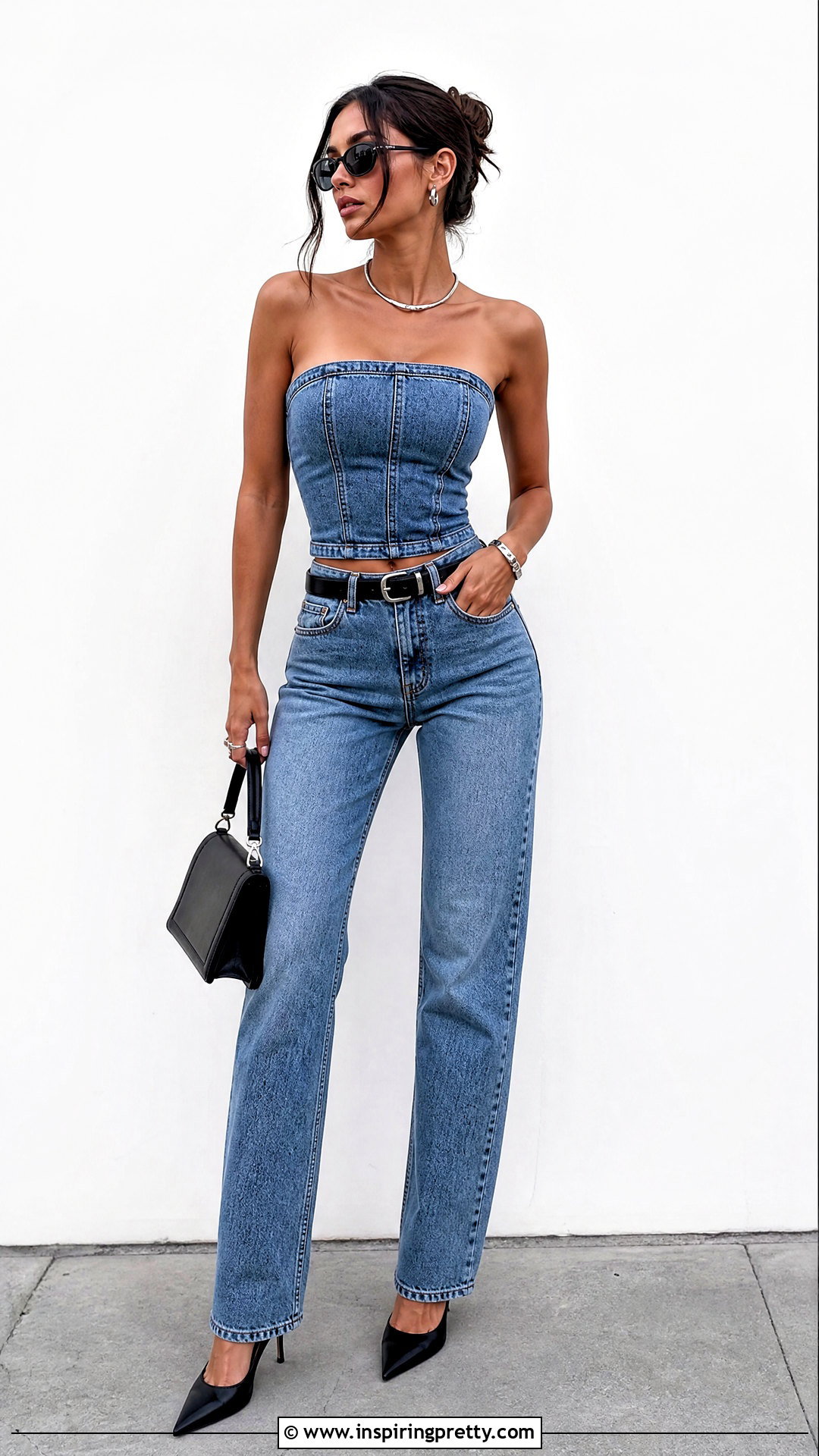 Matching Jean Tube Top And Jeans - 50 jean tube top outfit ideas