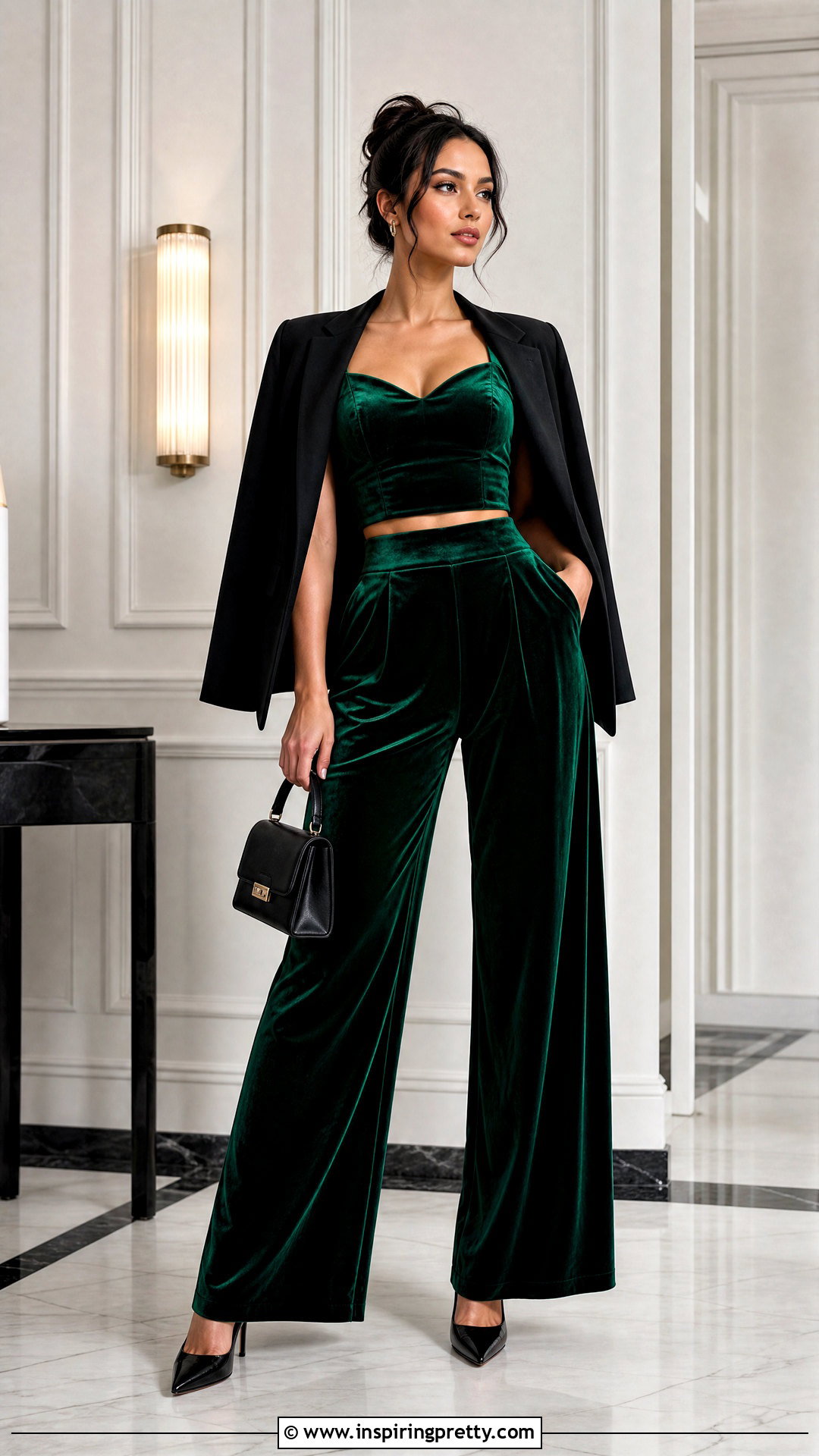 Matching Velvet Crop Top And Pants - 20 velvet crop top outfit ideas