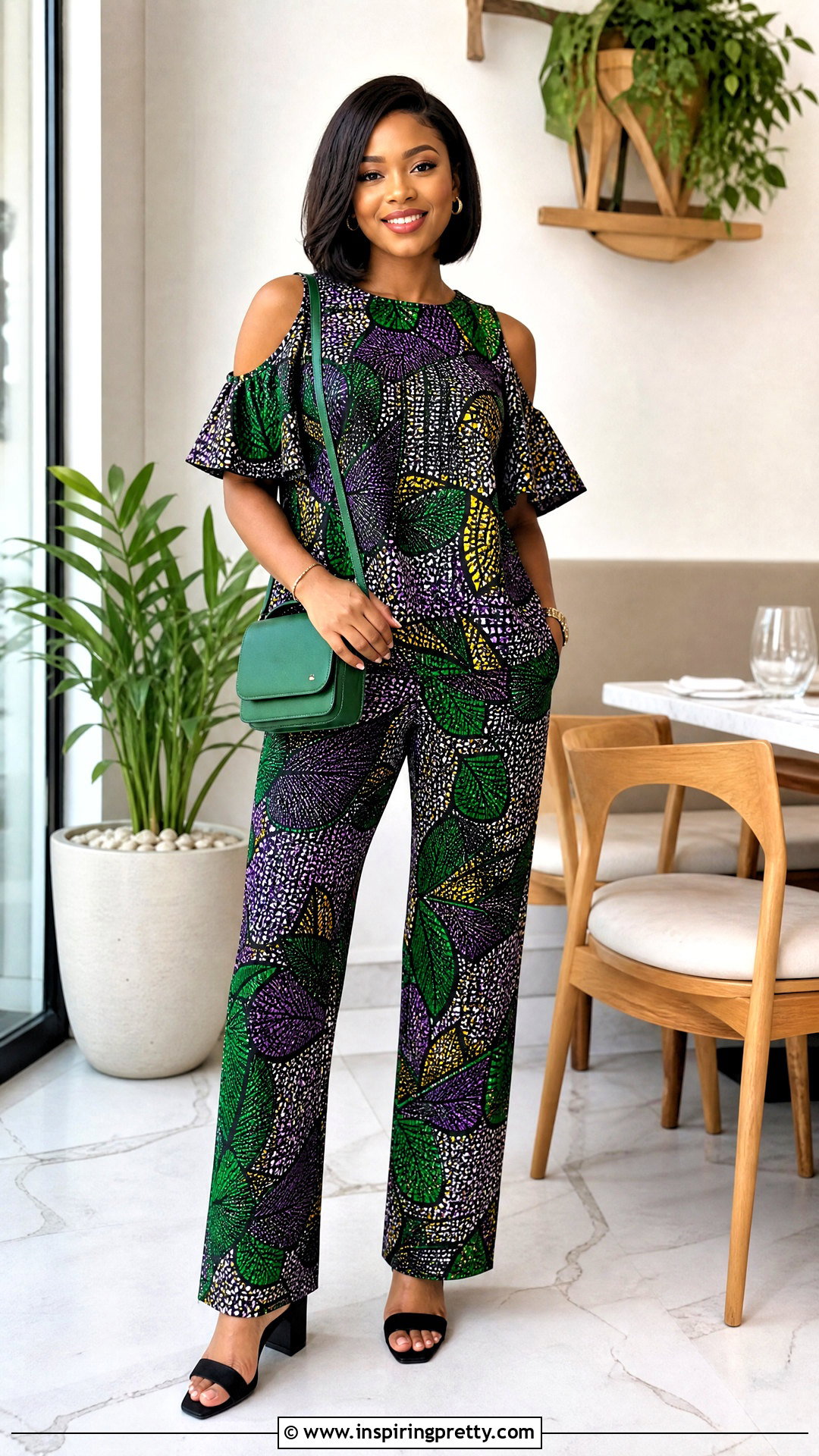 Material Trouser And Cold Shoulder Top - 50 material trouser and top for ladies