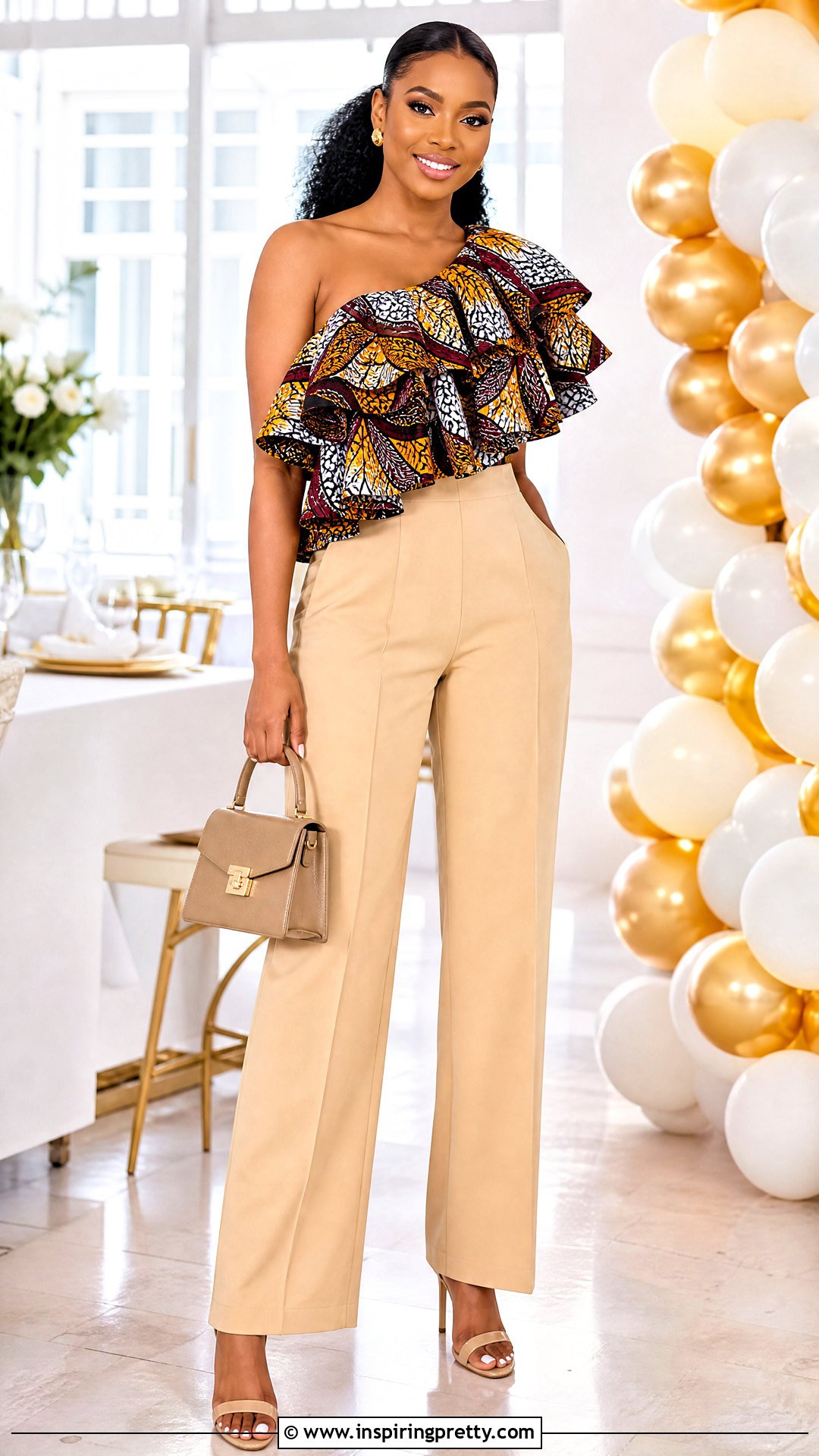 Material Trouser And Layered Ruffle Top - 50 material trouser and top for ladies