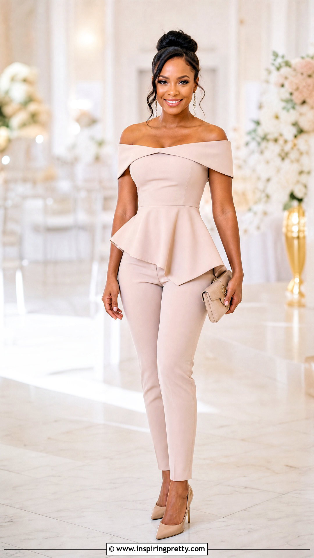 Material Trouser And Off Shoulder Peplum Top - 50 material trouser and top for ladies