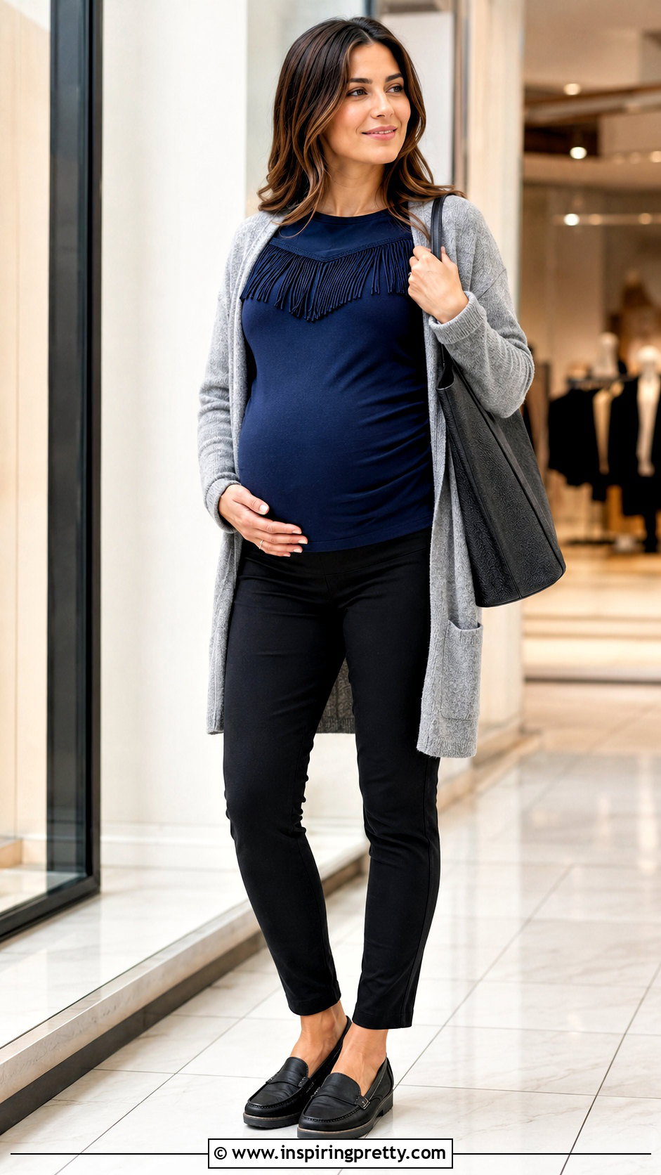 Maternity Fringe Top With Stretch Pants - 50 Fringe Top outfit ideas