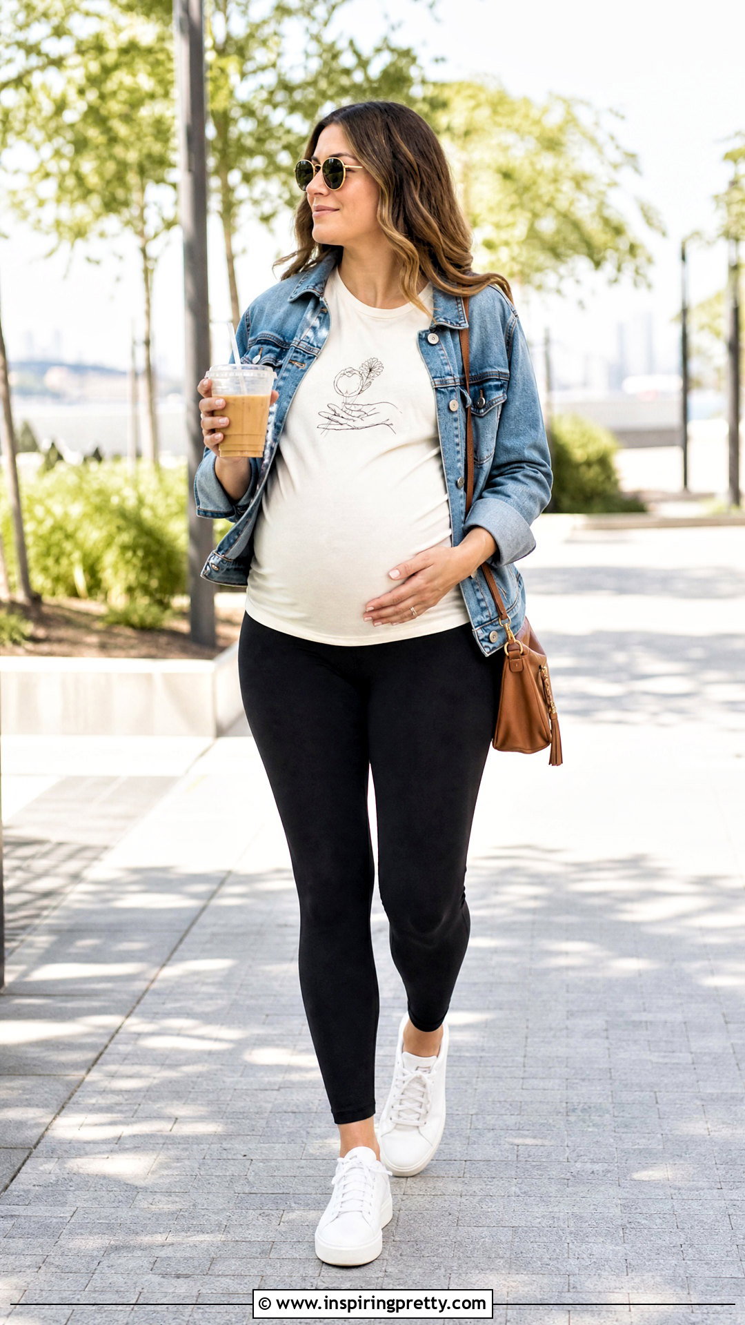 Maternity Graphic Tee With Leggings And Denim Jacket - 20 maternity tops with leggings