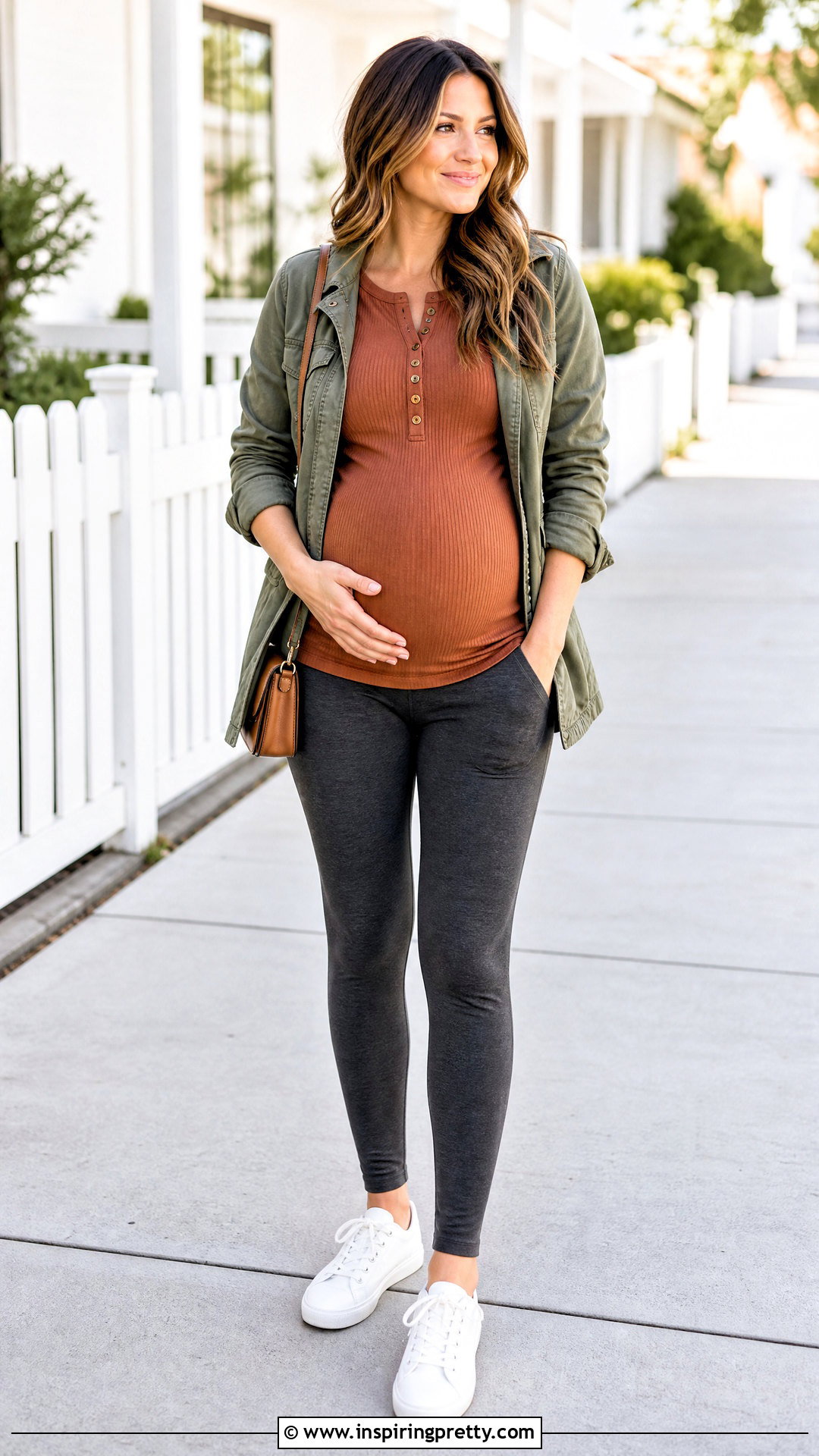 Maternity Henley Top With Leggings And Sneakers - 20 maternity tops with leggings