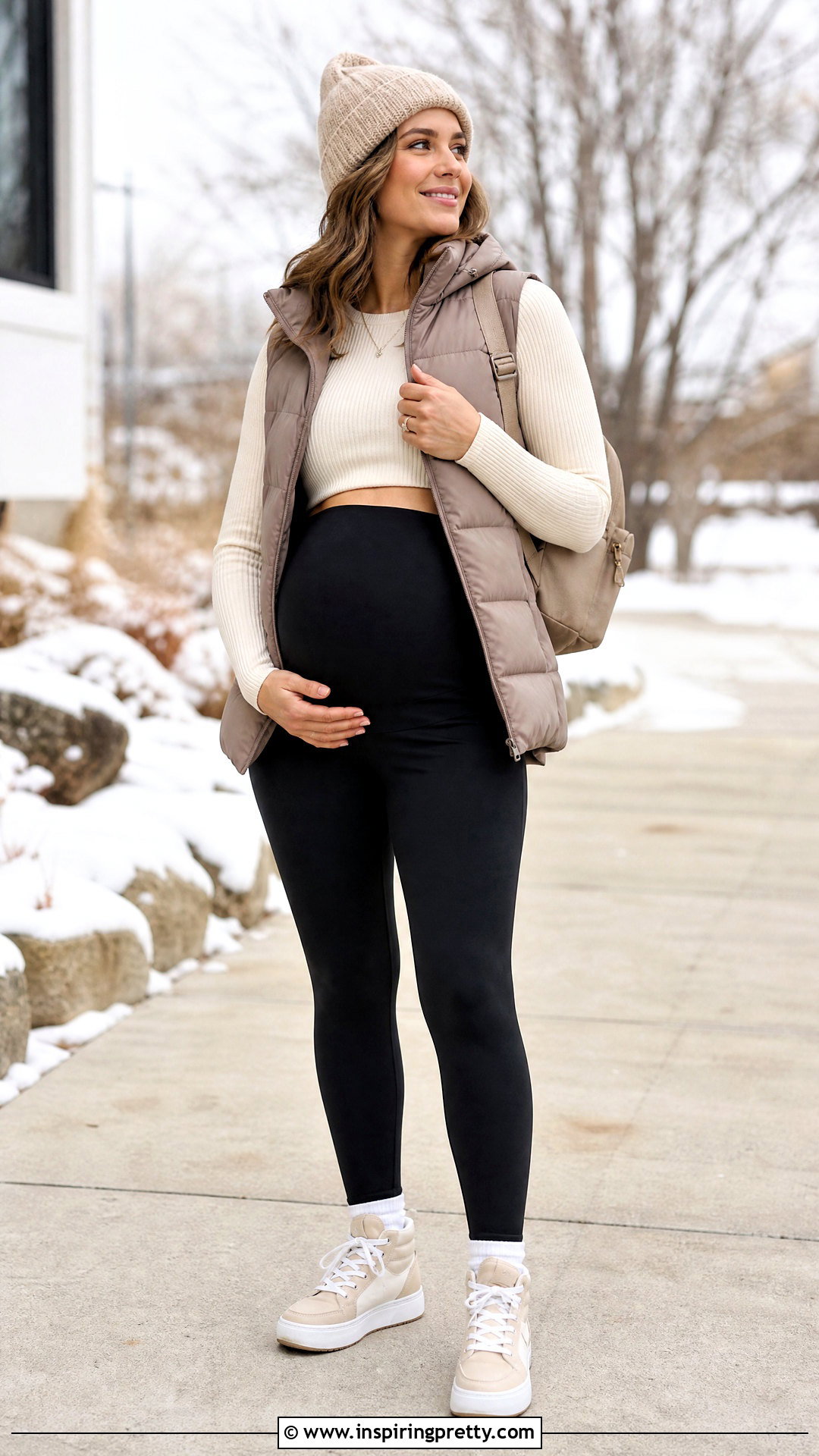 Maternity Leggings And Crop Top Puffer Vest Outfit - 25 maternity leggings crop top outfit ideas