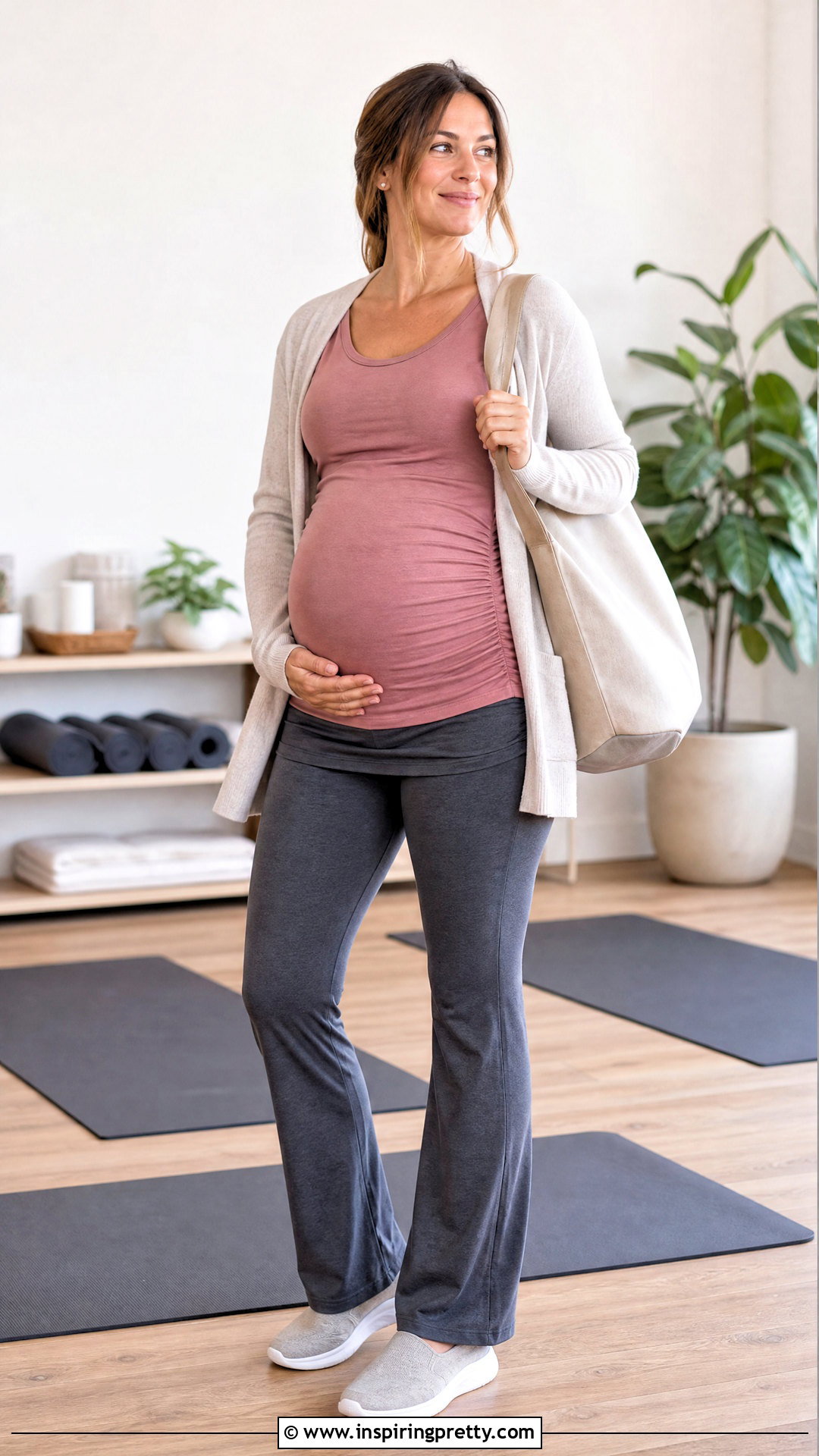 Maternity Long Yoga Top With Foldover Pants - 20 long yoga tops outfit ideas