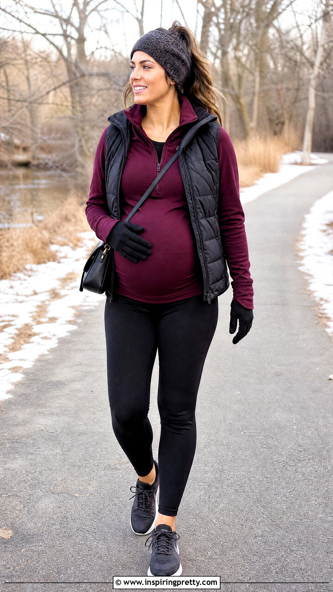 Maternity Quarter Zip Top With Fleece Leggings - 20 Maternity Workout Tops outfit ideas