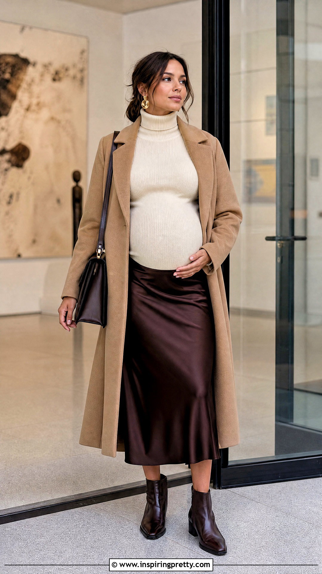 Maternity Turtleneck Top With Slip Skirt And Ankle Boots - 20 stylish maternity tops outfit ideas